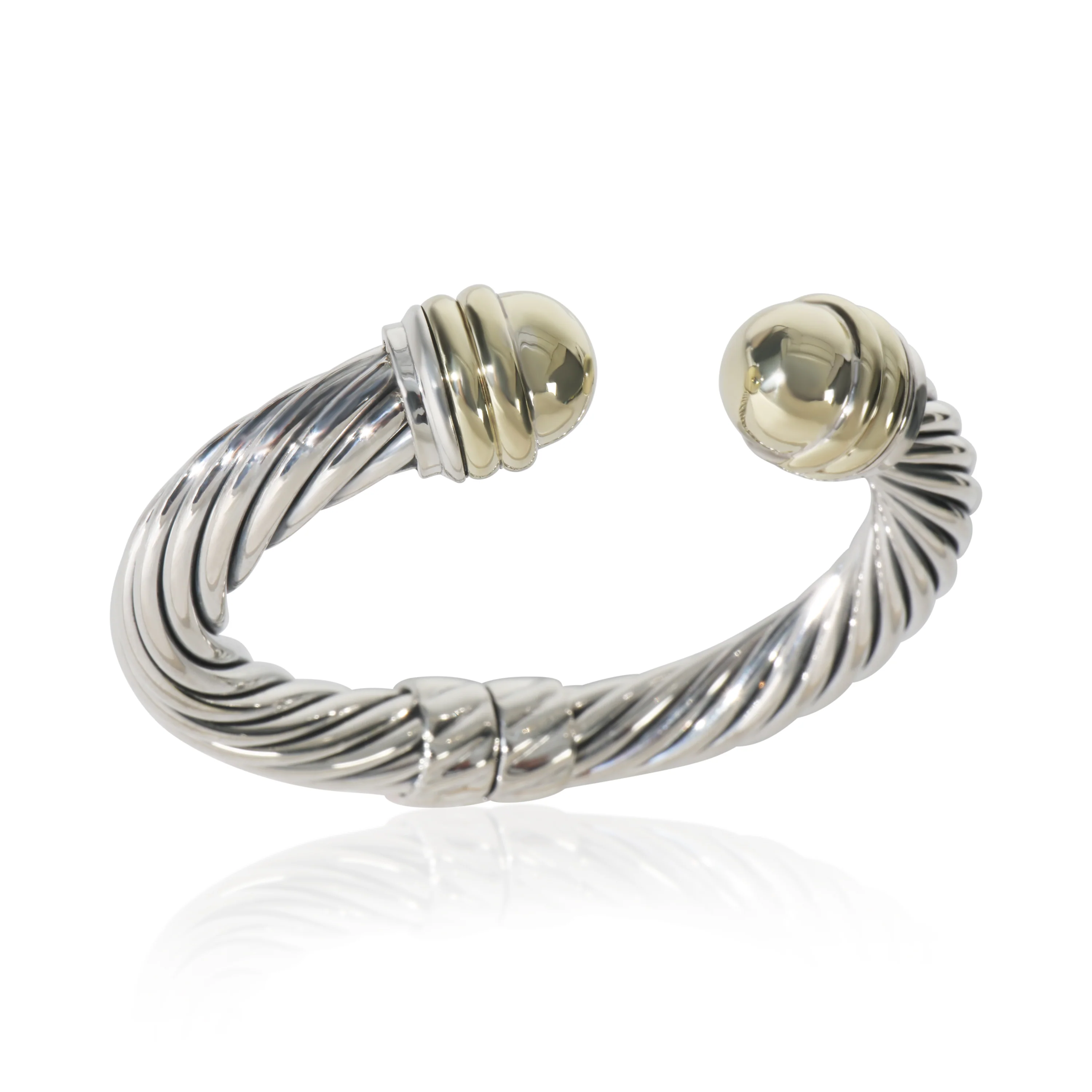 Yellow Gold & Sterling Silver 10mm Hinged Cable Bracelet - Image 5