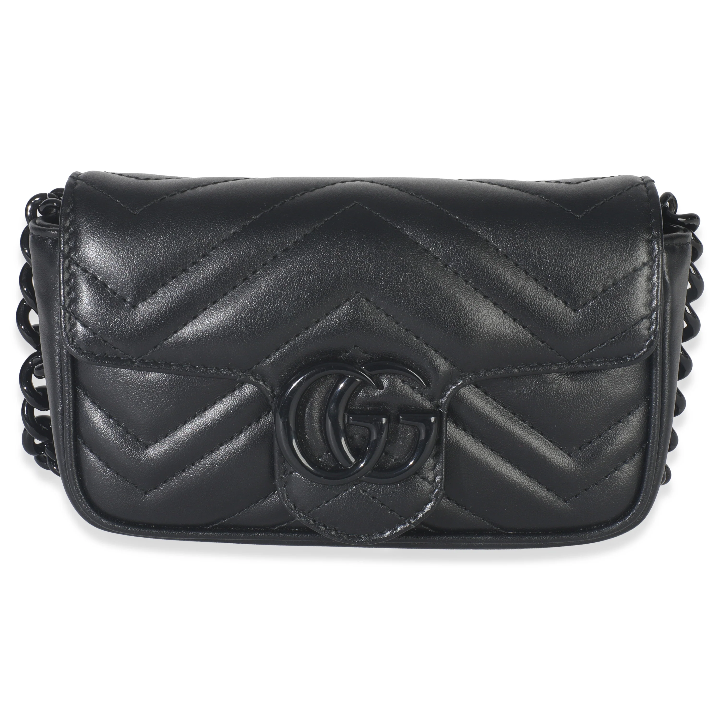 Black Matelasse Calfskin Monochrome GG Marmont Chain Belt Bag