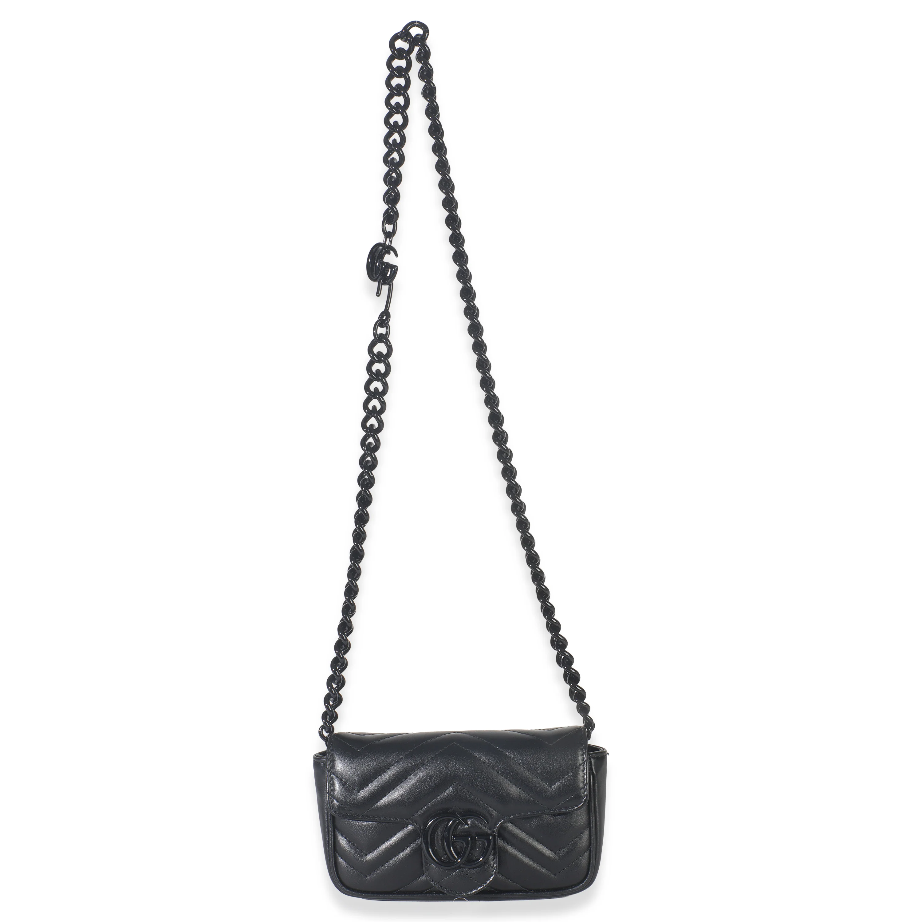 Black Matelasse Calfskin Monochrome GG Marmont Chain Belt Bag - Image 10