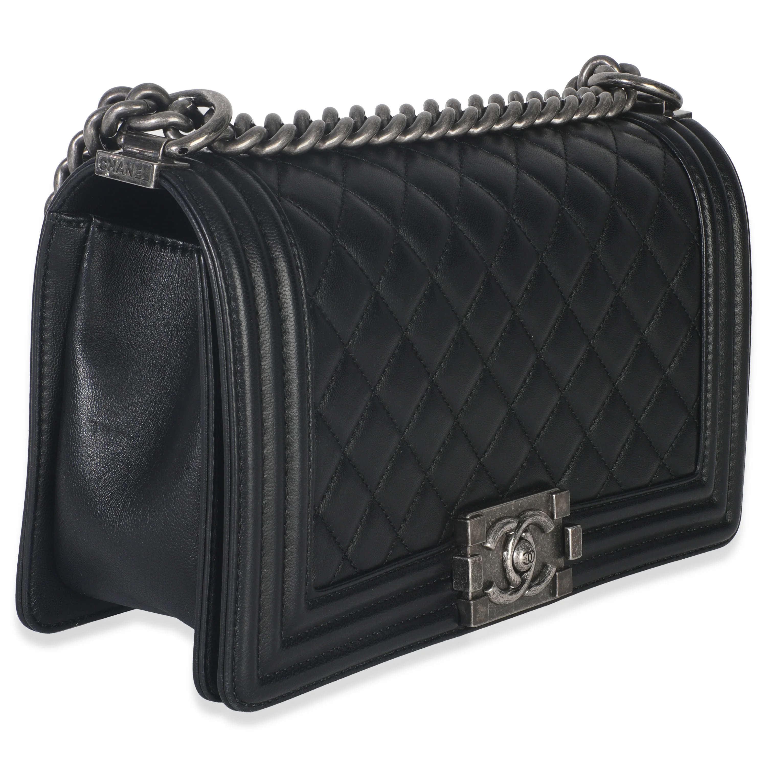 Black Quilted Lambskin Old Medium Boy Bag - Image 3