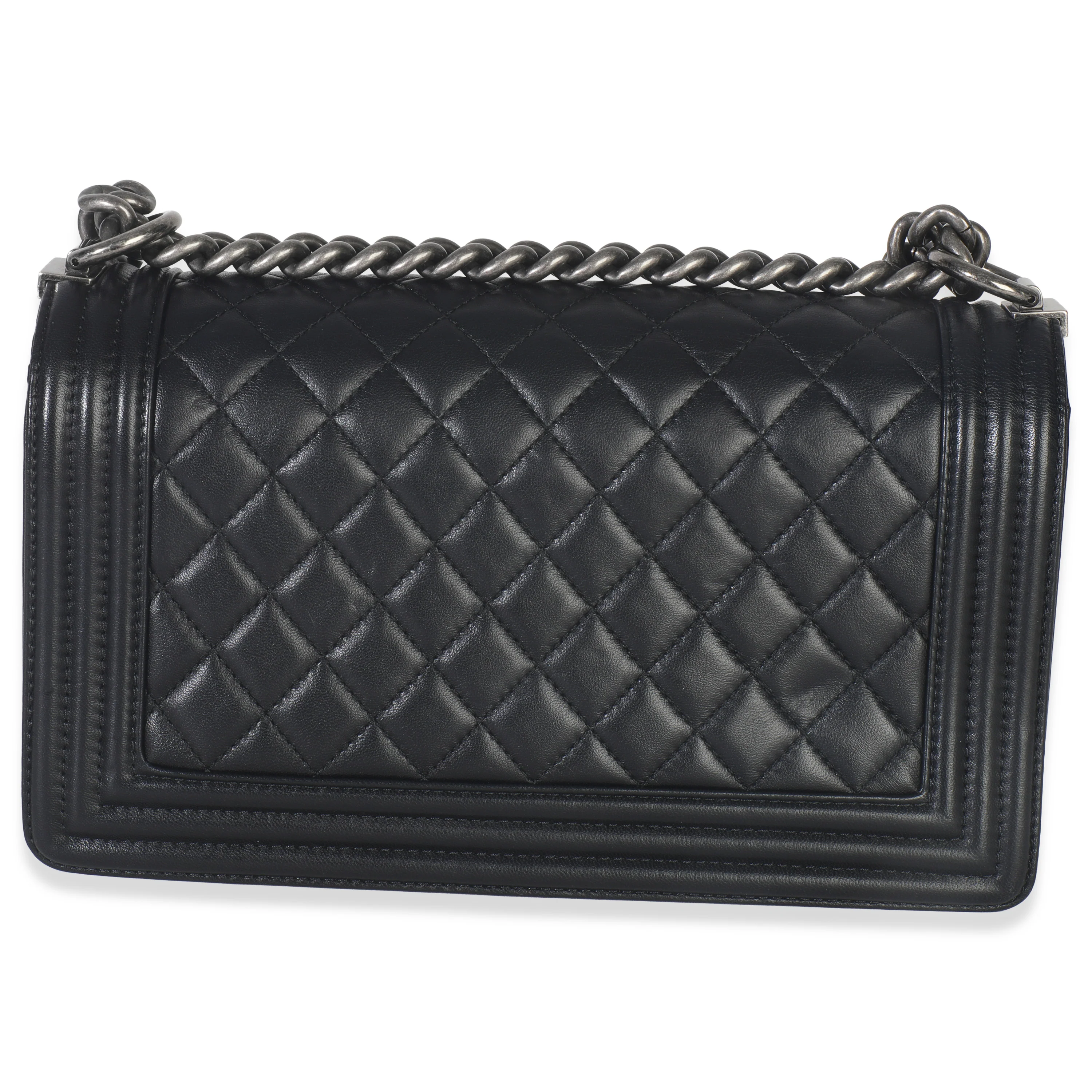 Black Quilted Lambskin Old Medium Boy Bag - Image 4