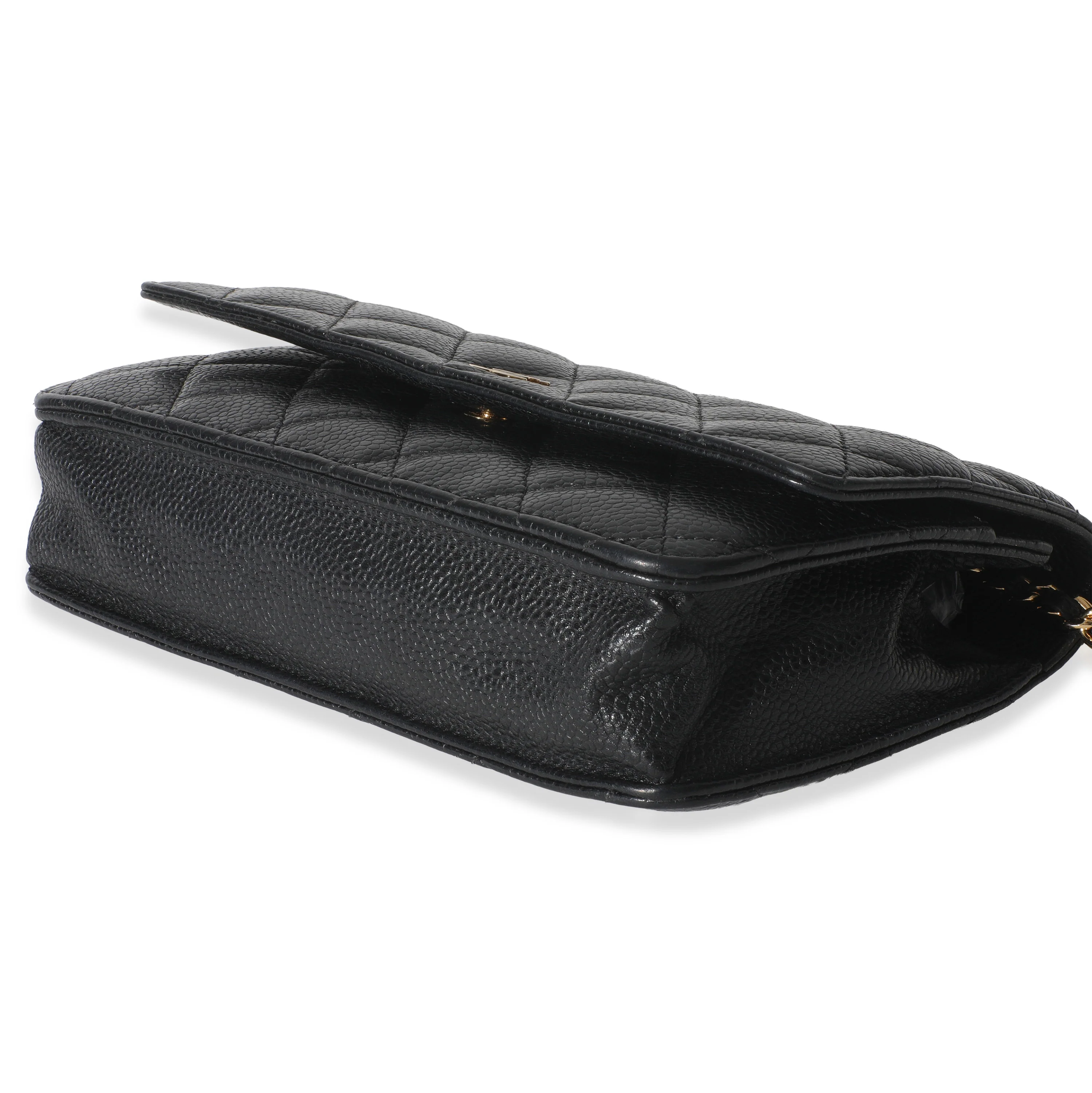 Black Quilted Caviar Classic Wallet On Chain - Image 6
