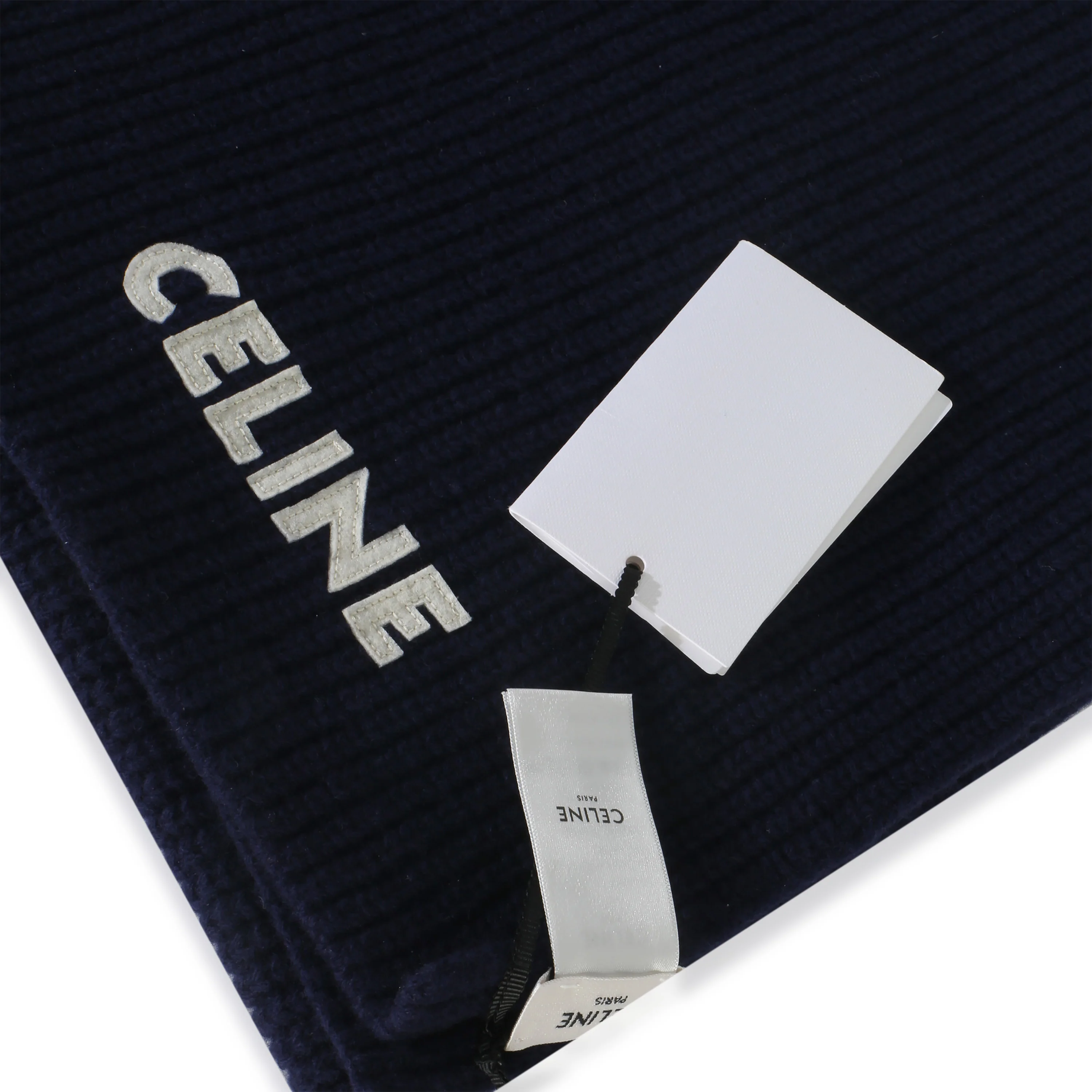 Navy Ribbed Wool Logo Appliqued Scarf - Image 3