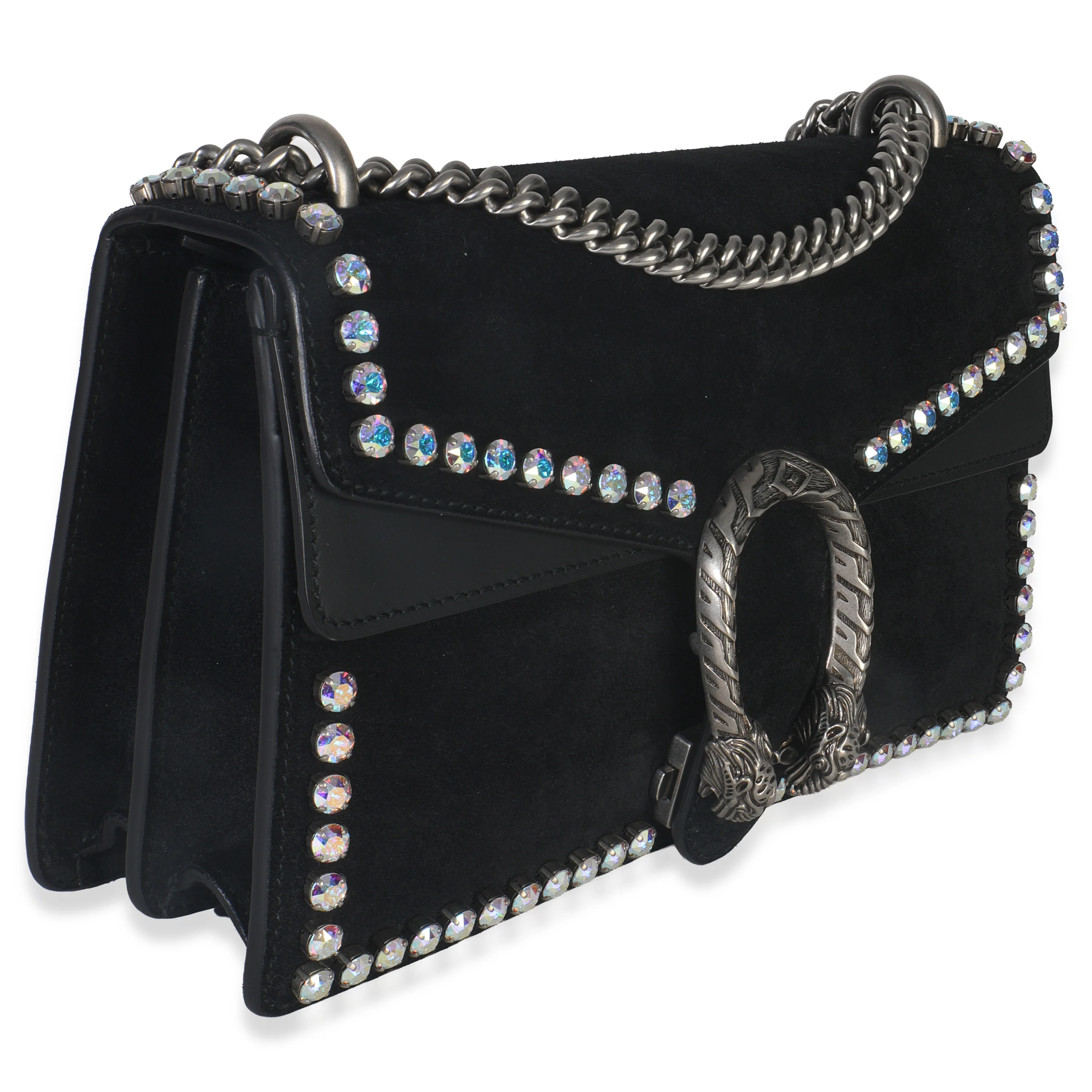 Black Suede Crystal Small Dionysus Shoulder Bag - Image 3