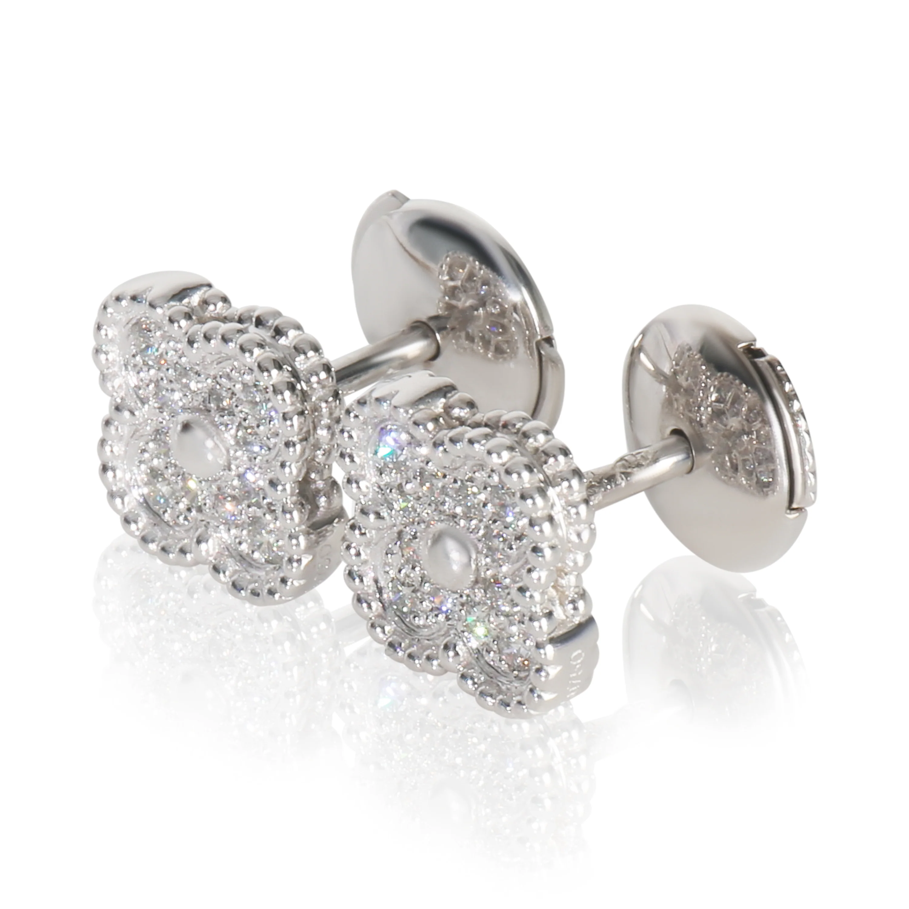 White Gold Diamond Sweet Alhambra Earrings - Image 2