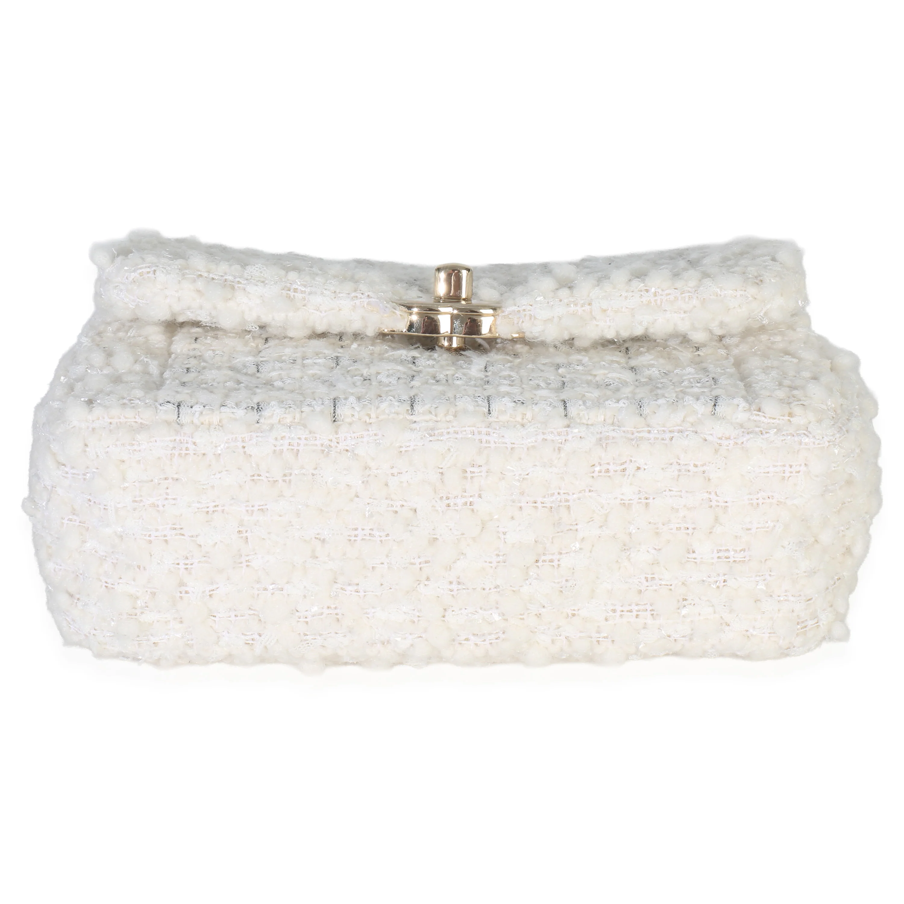 White Quilted Tweed Small Flap Bag - Image 5