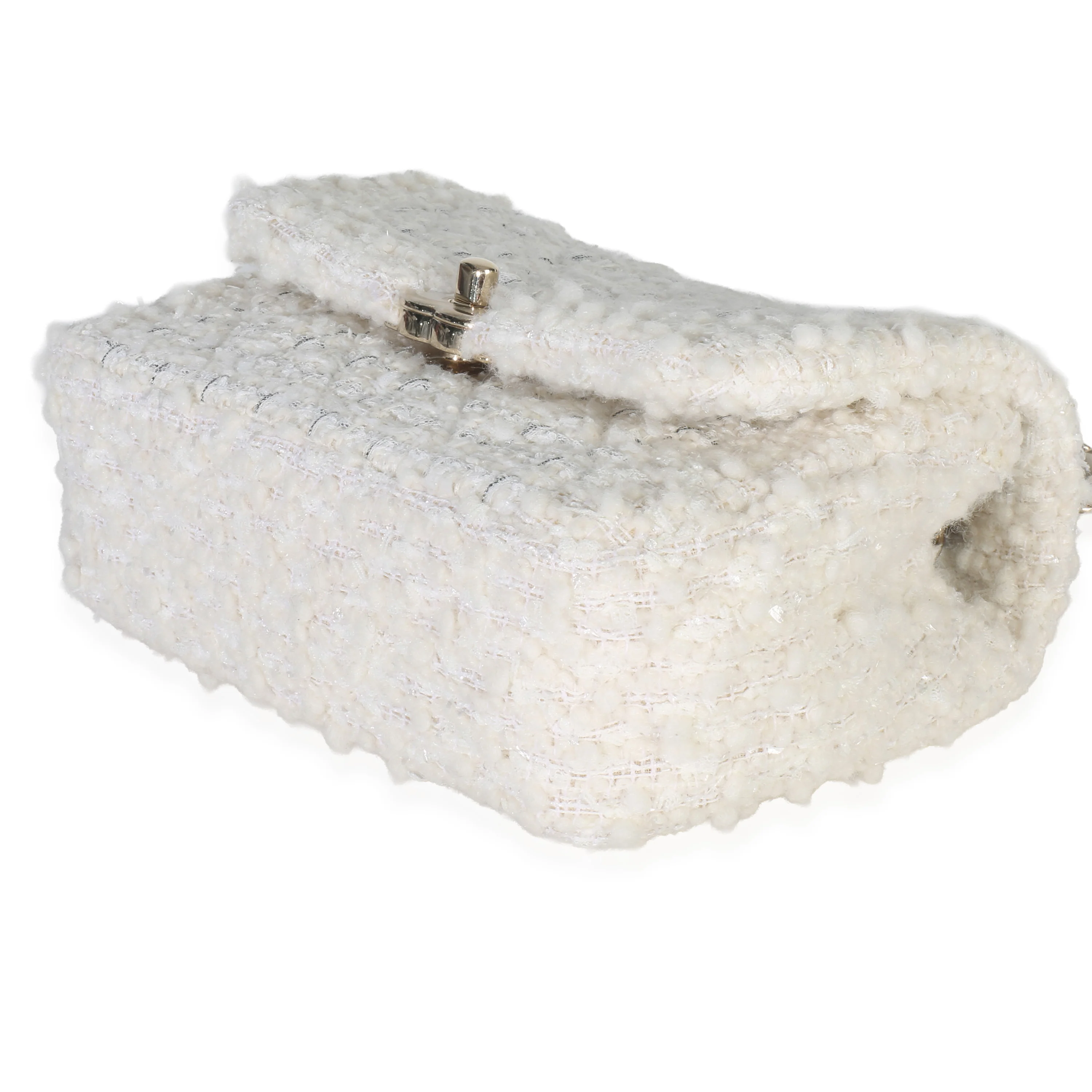 White Quilted Tweed Small Flap Bag - Image 6