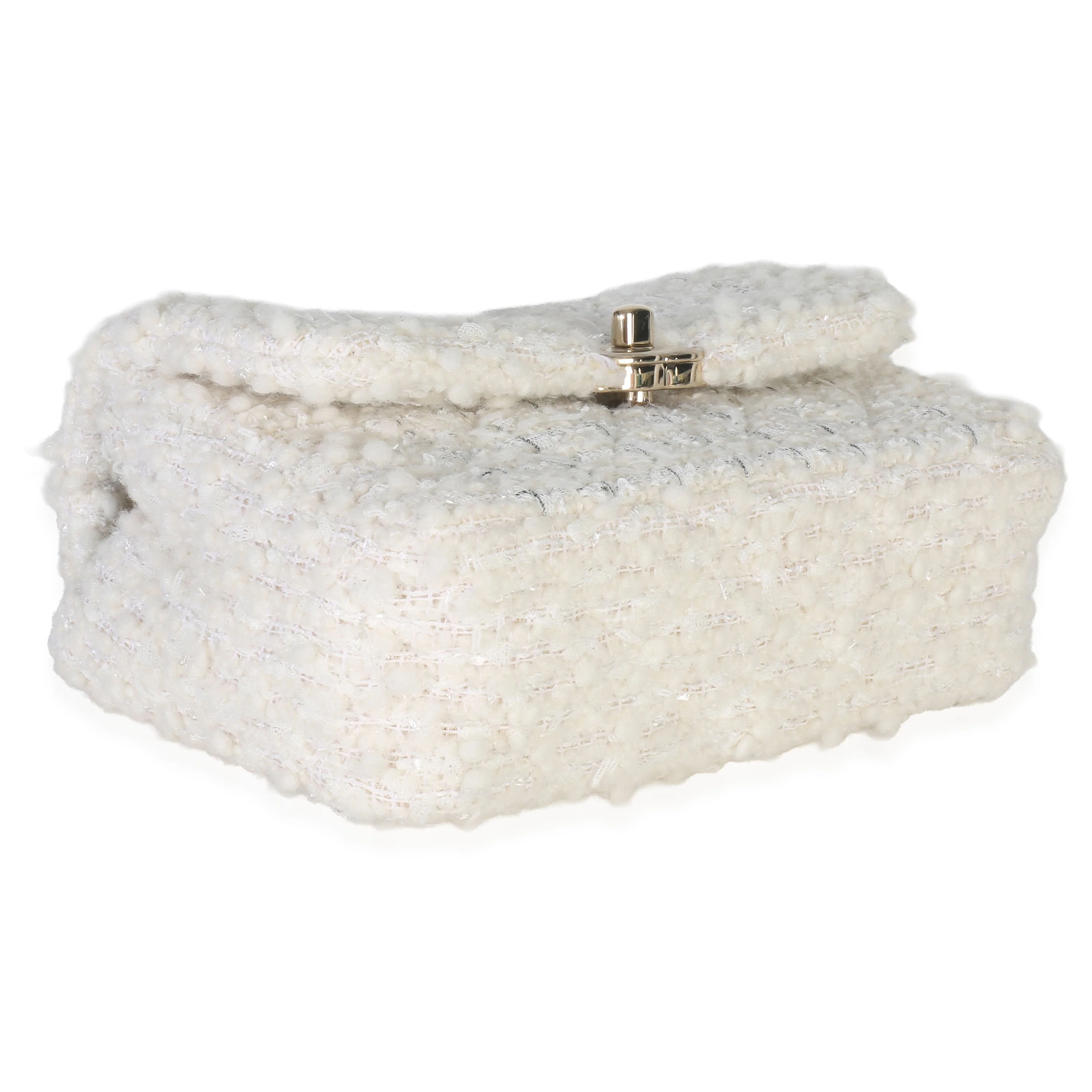White Quilted Tweed Small Flap Bag - Image 7