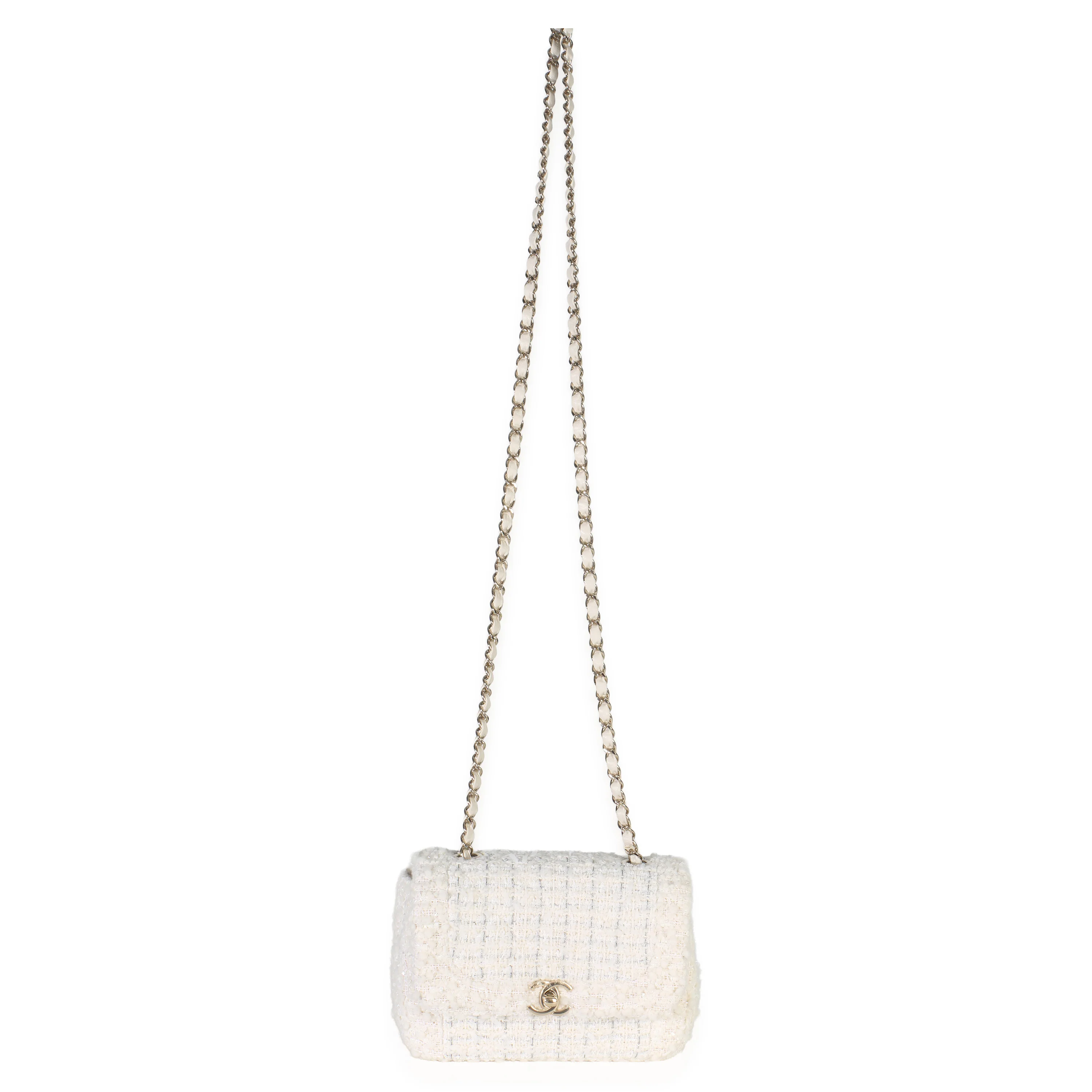 White Quilted Tweed Small Flap Bag - Image 8