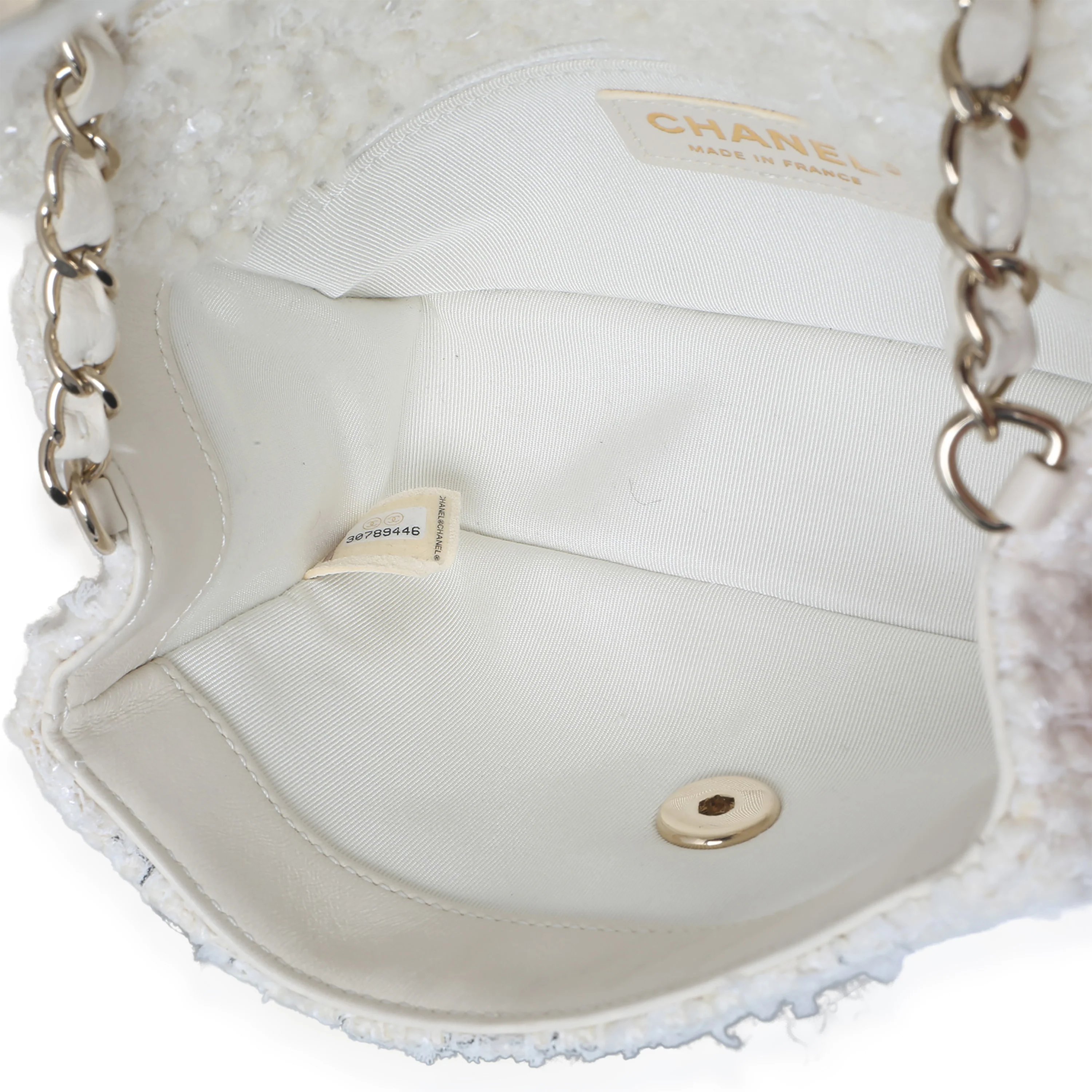 White Quilted Tweed Small Flap Bag - Image 9