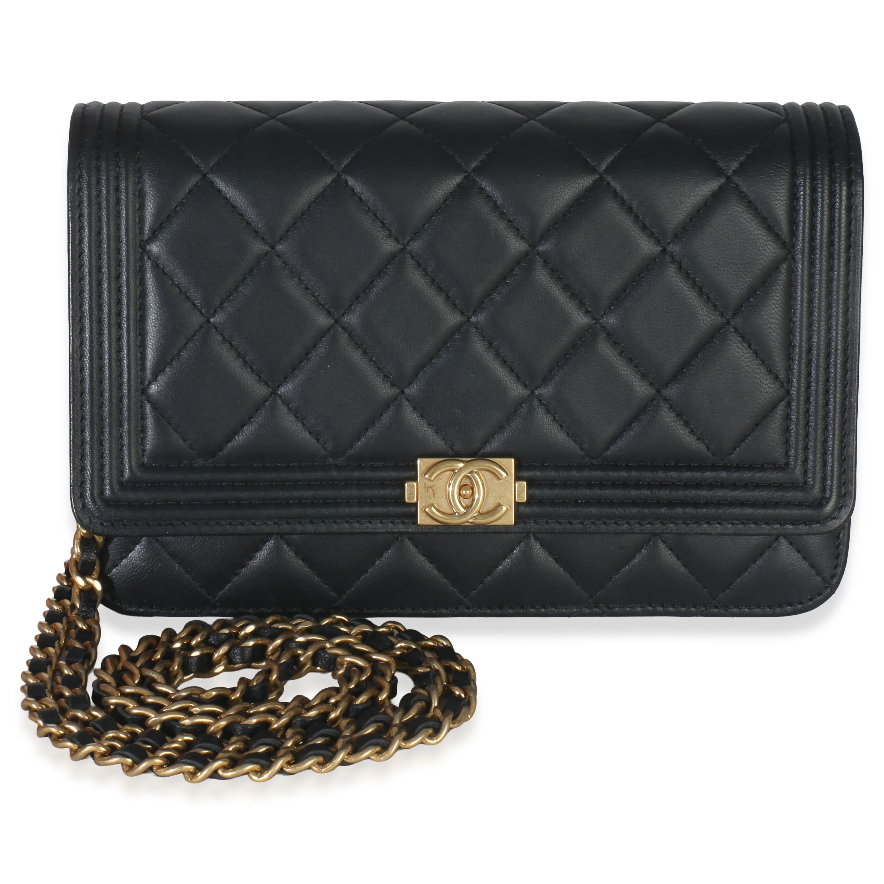 Black Quilted Lambskin Boy Wallet On Chain