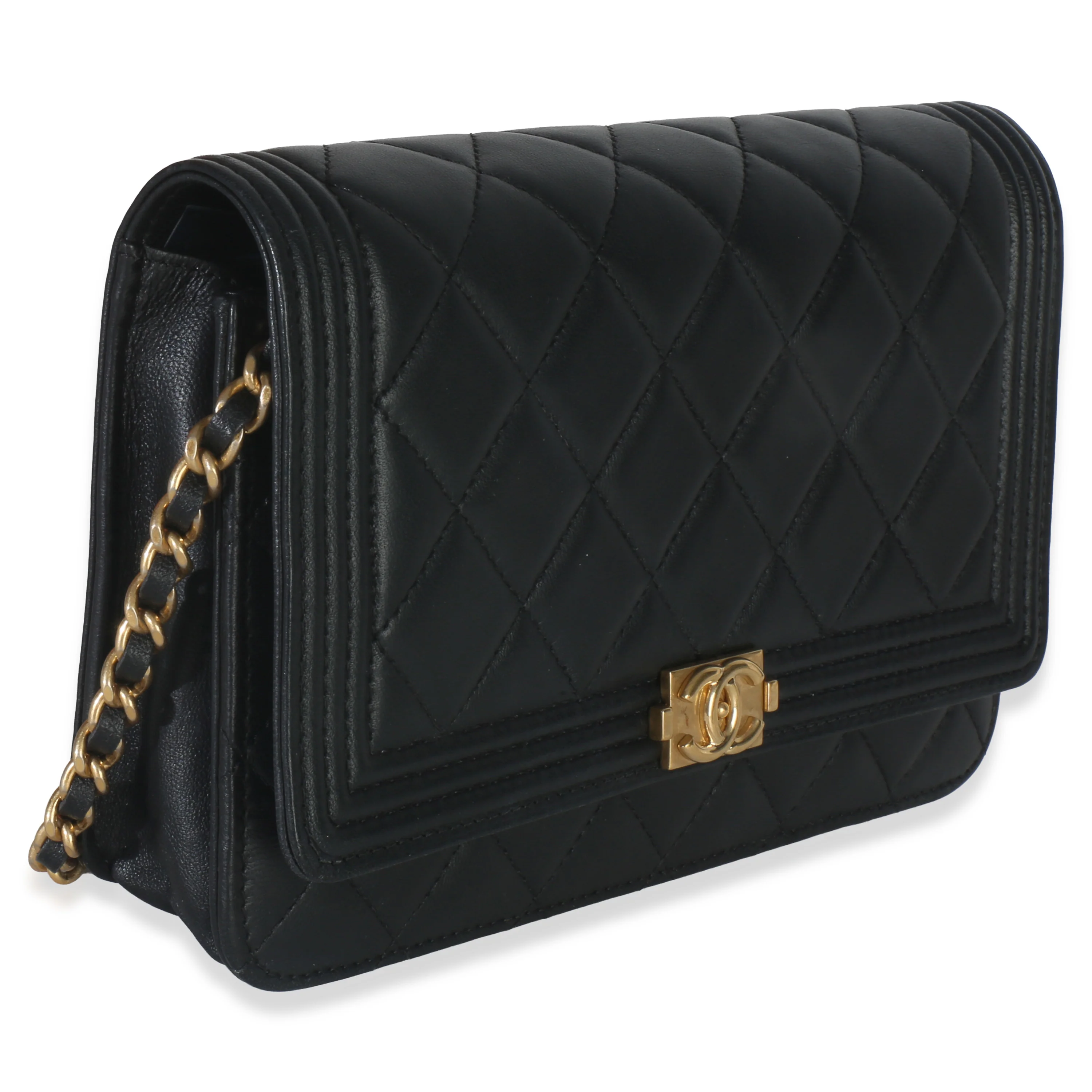 Black Quilted Lambskin Boy Wallet On Chain - Image 3