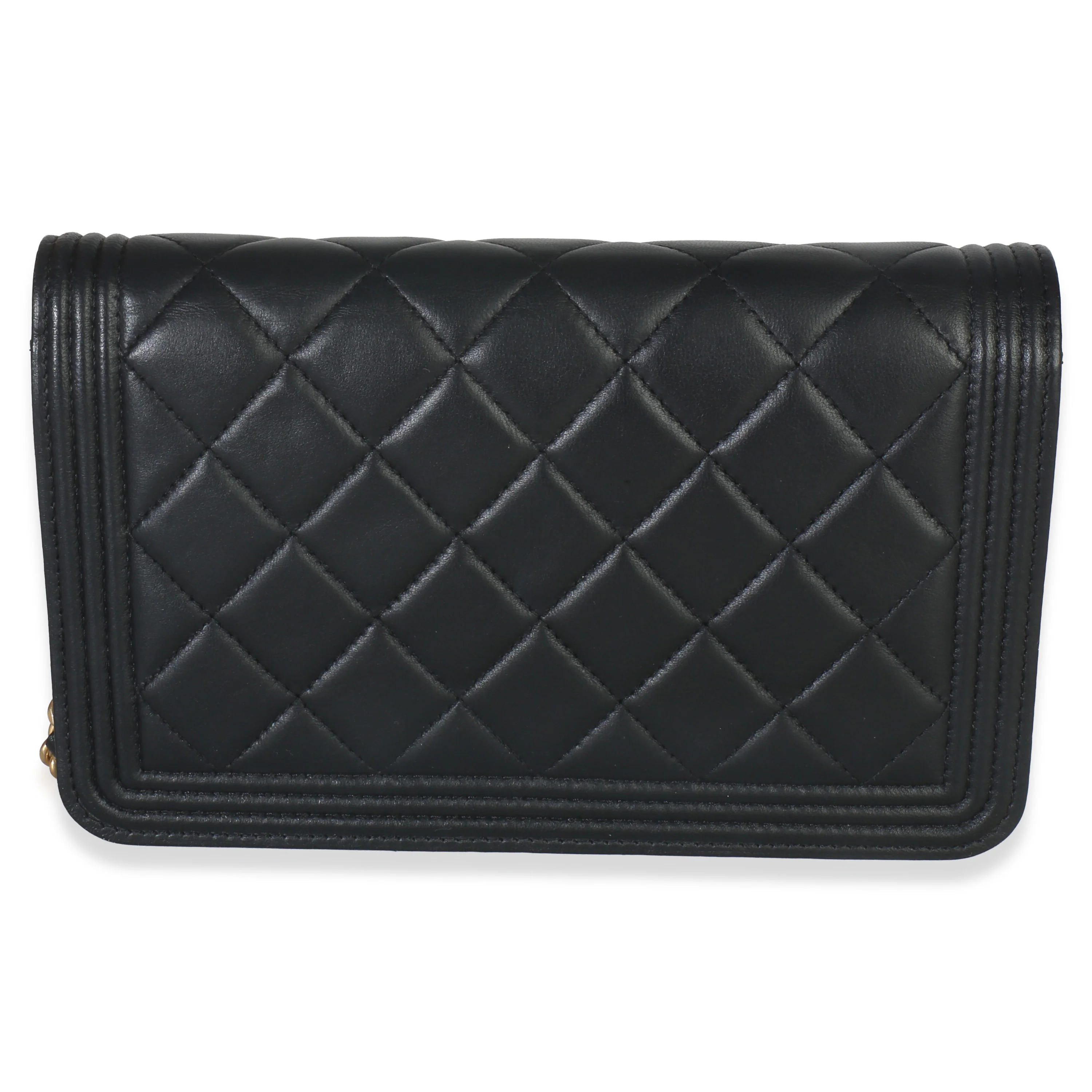 Black Quilted Lambskin Boy Wallet On Chain - Image 4