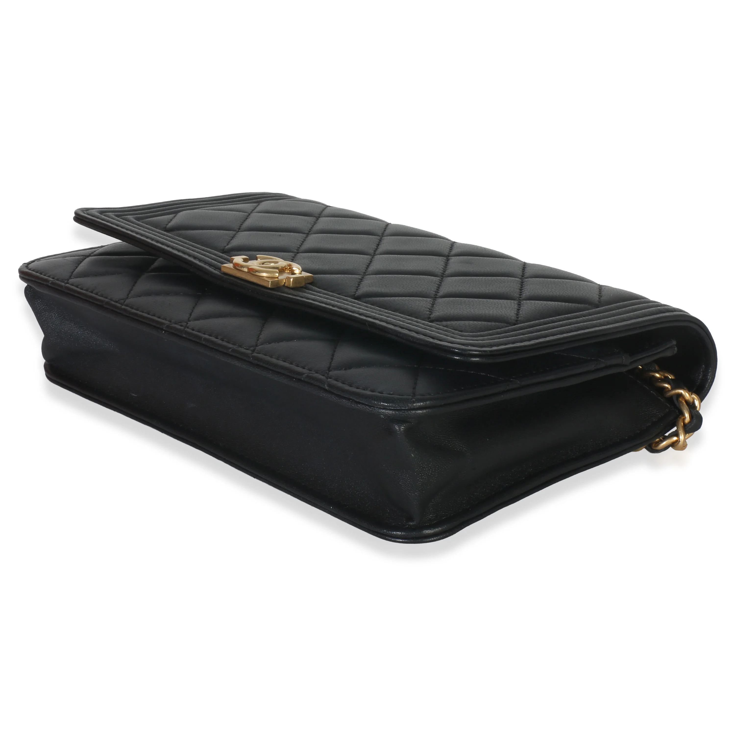 Black Quilted Lambskin Boy Wallet On Chain - Image 6