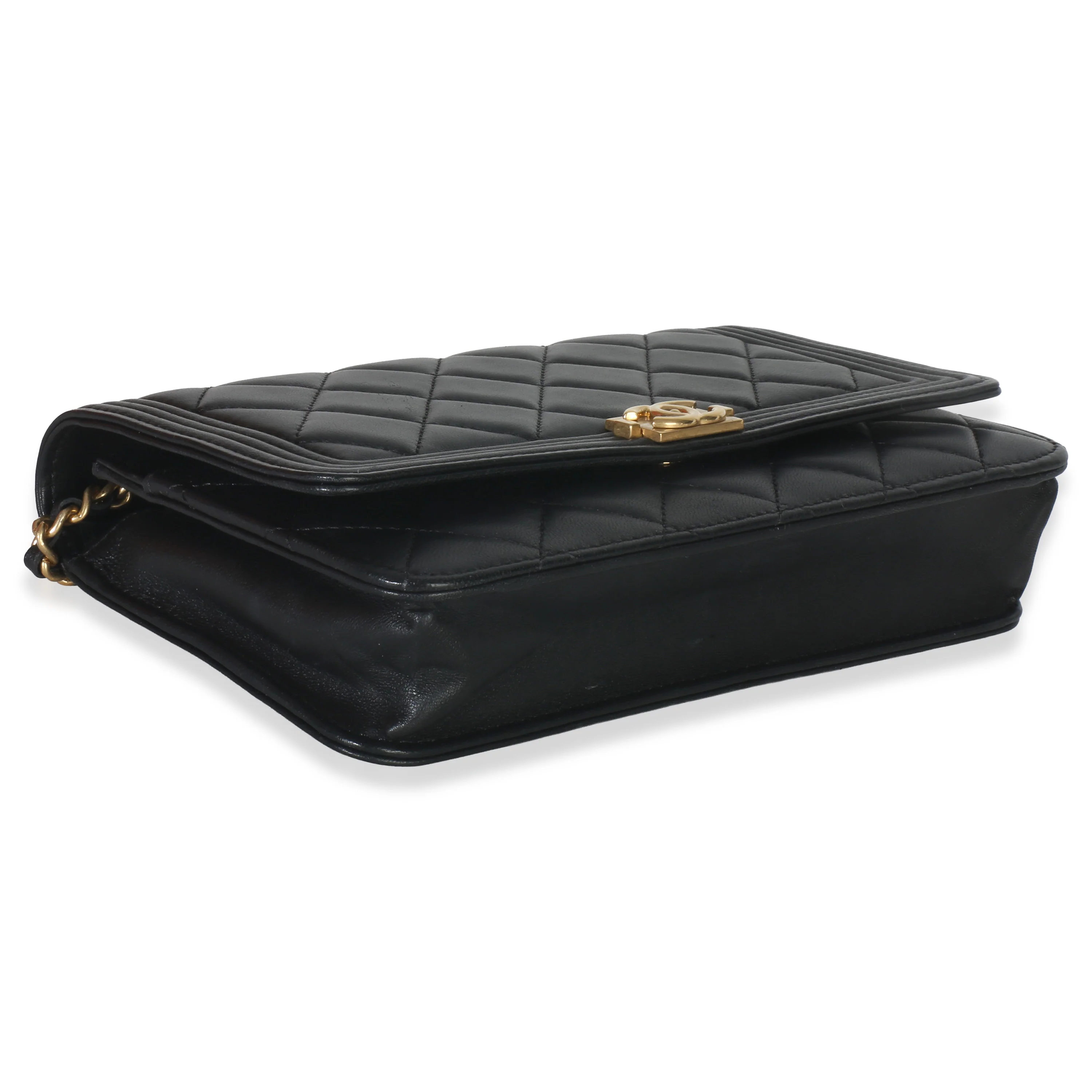 Black Quilted Lambskin Boy Wallet On Chain - Image 7