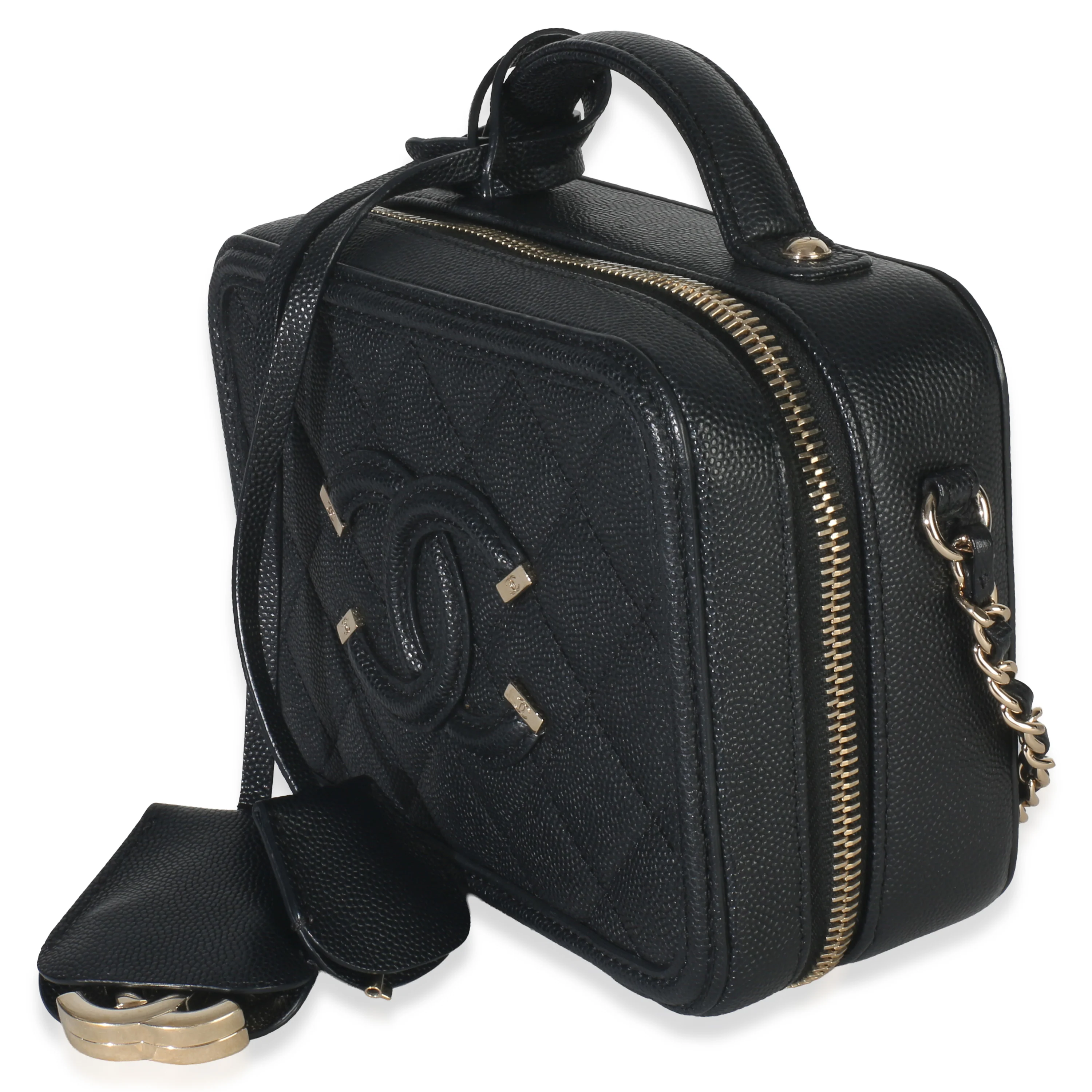 Black Quilted Caviar Small CC Filigree Vanity Case - Image 2
