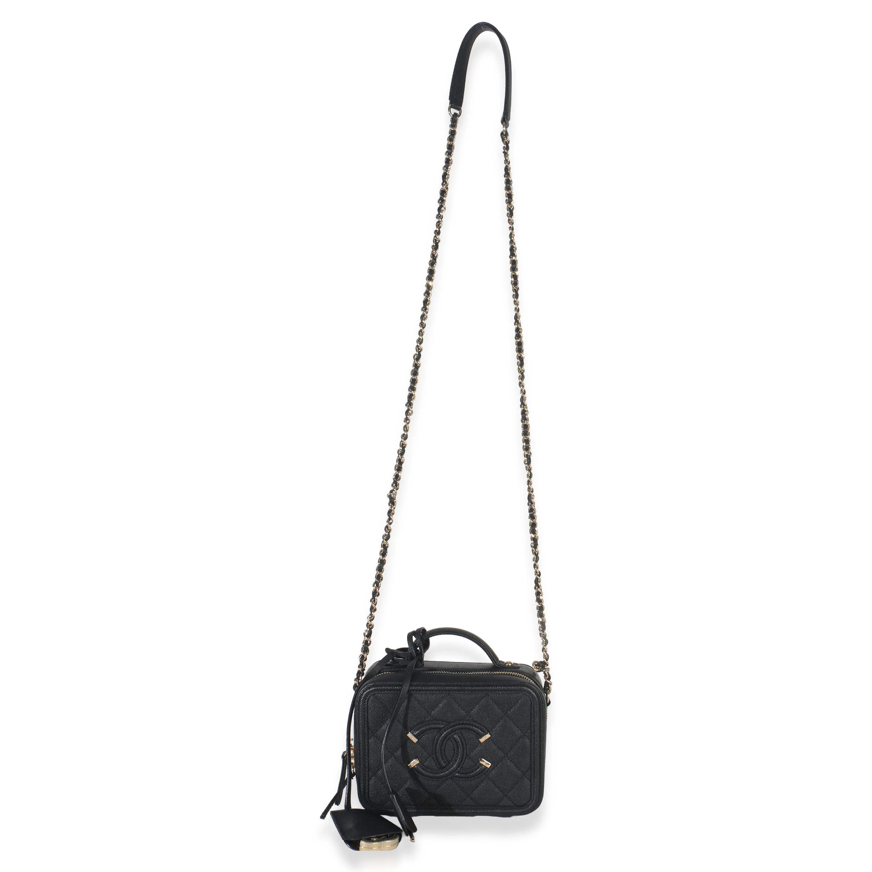 Black Quilted Caviar Small CC Filigree Vanity Case - Image 8