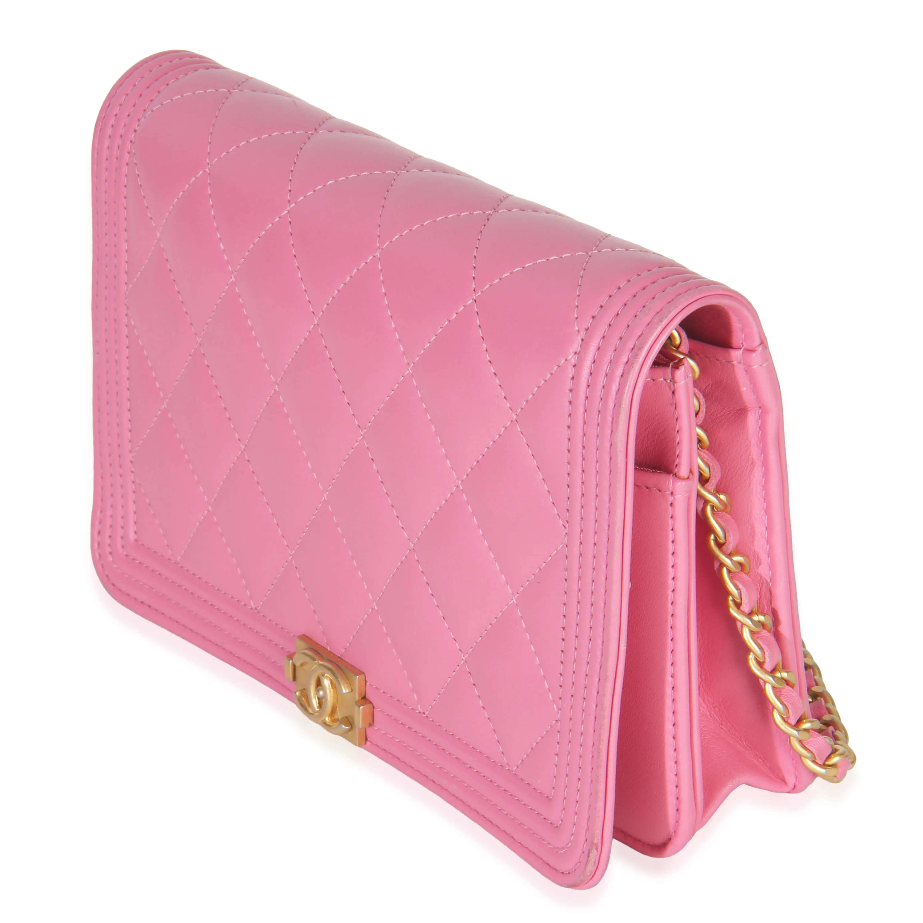 Pink Quilted Lambskin Boy Wallet on Chain - Image 2