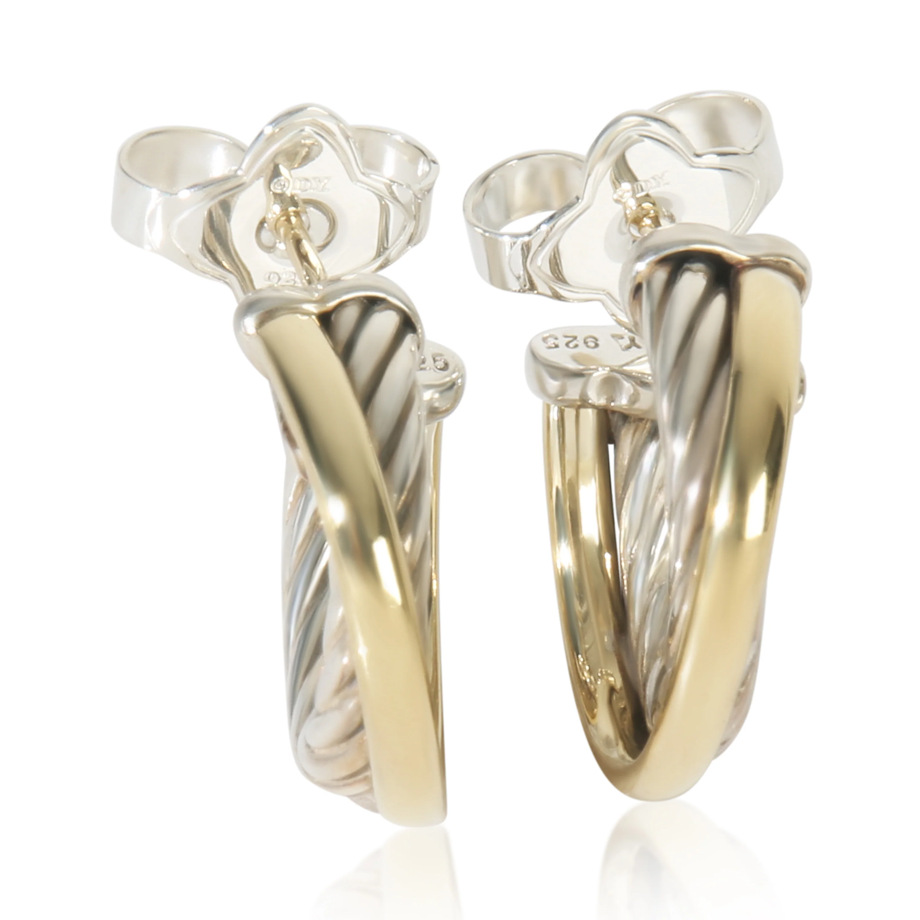 Yellow Gold & Sterling Silver  Crossover Hoop Earrings