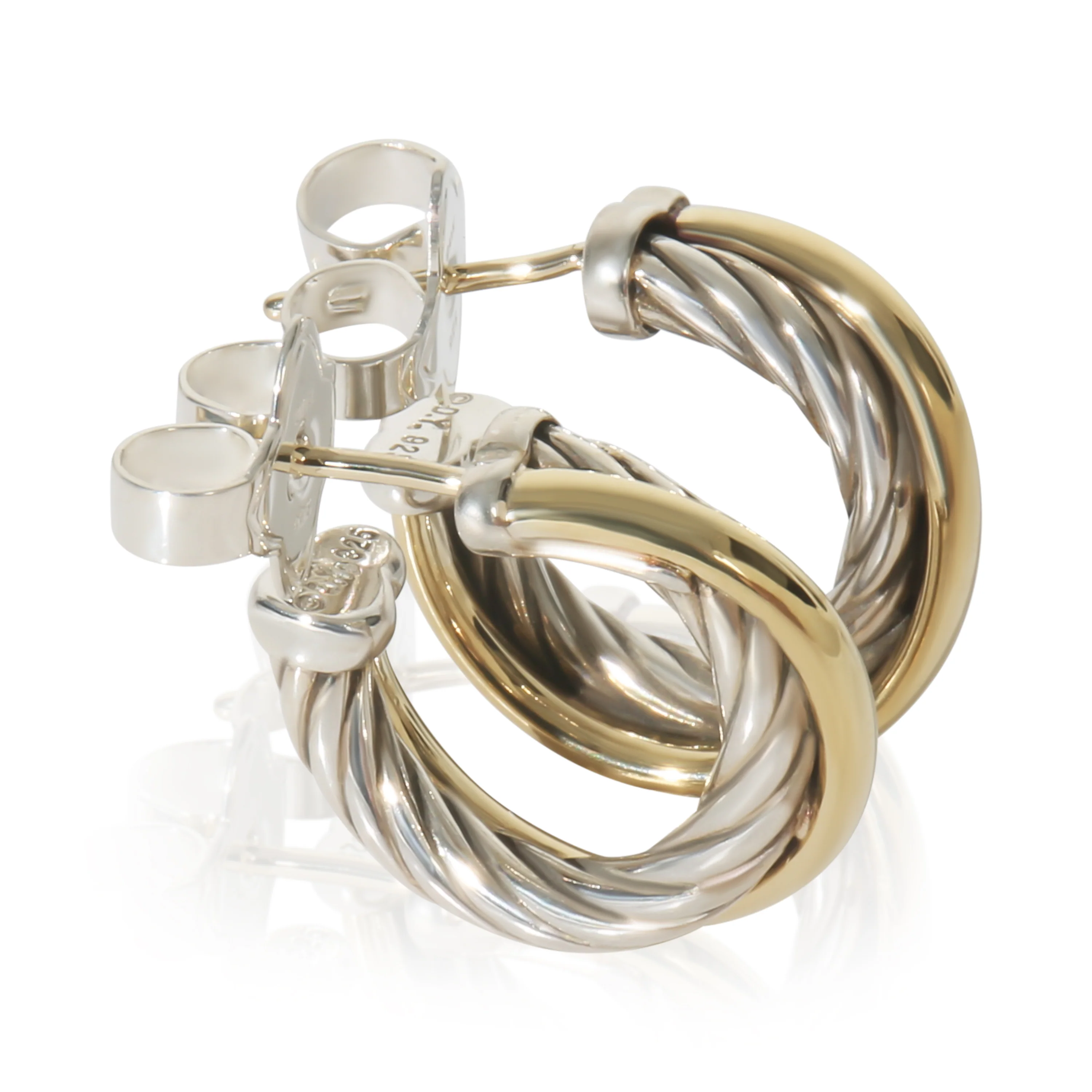 Yellow Gold & Sterling Silver  Crossover Hoop Earrings - Image 2