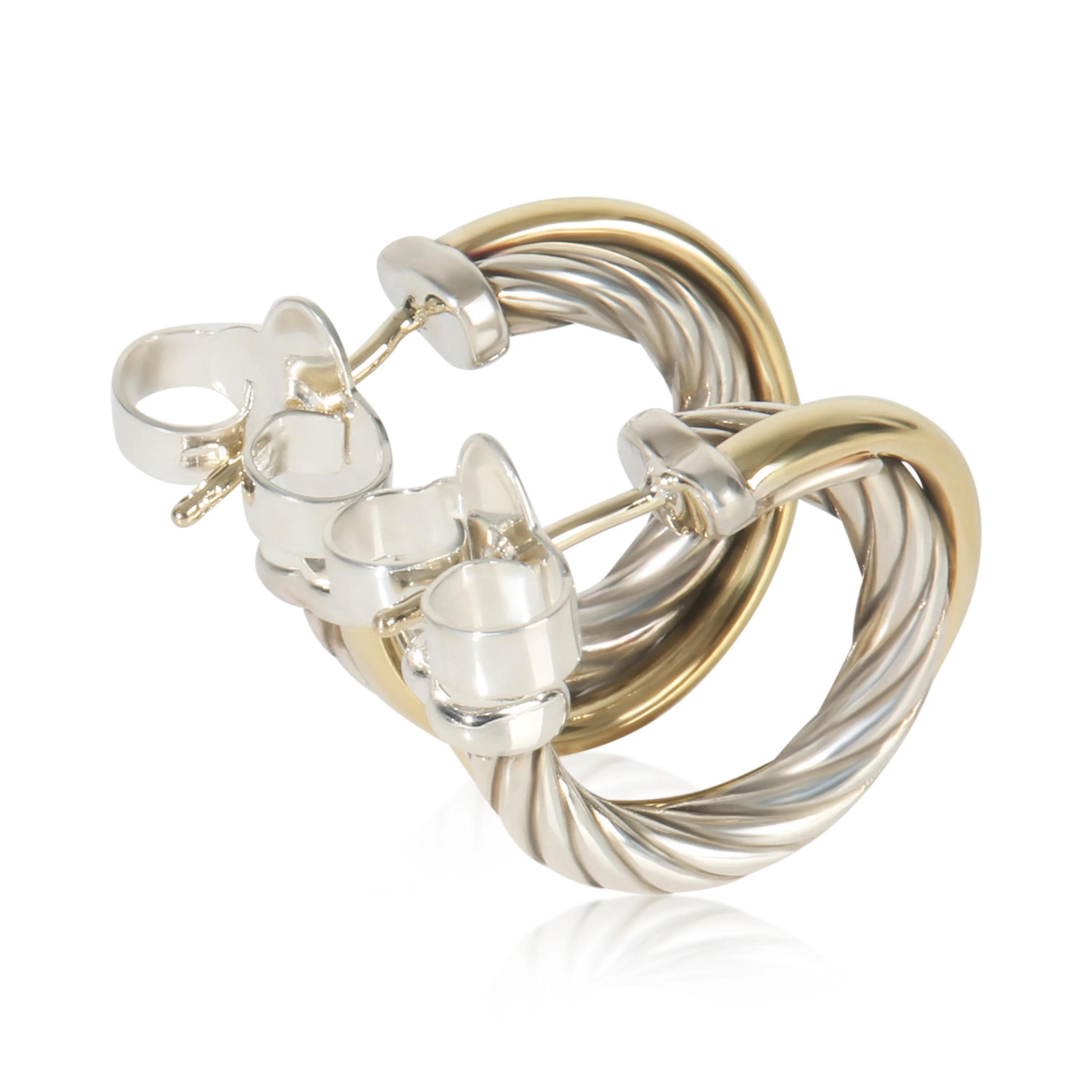 Yellow Gold & Sterling Silver  Crossover Hoop Earrings - Image 3