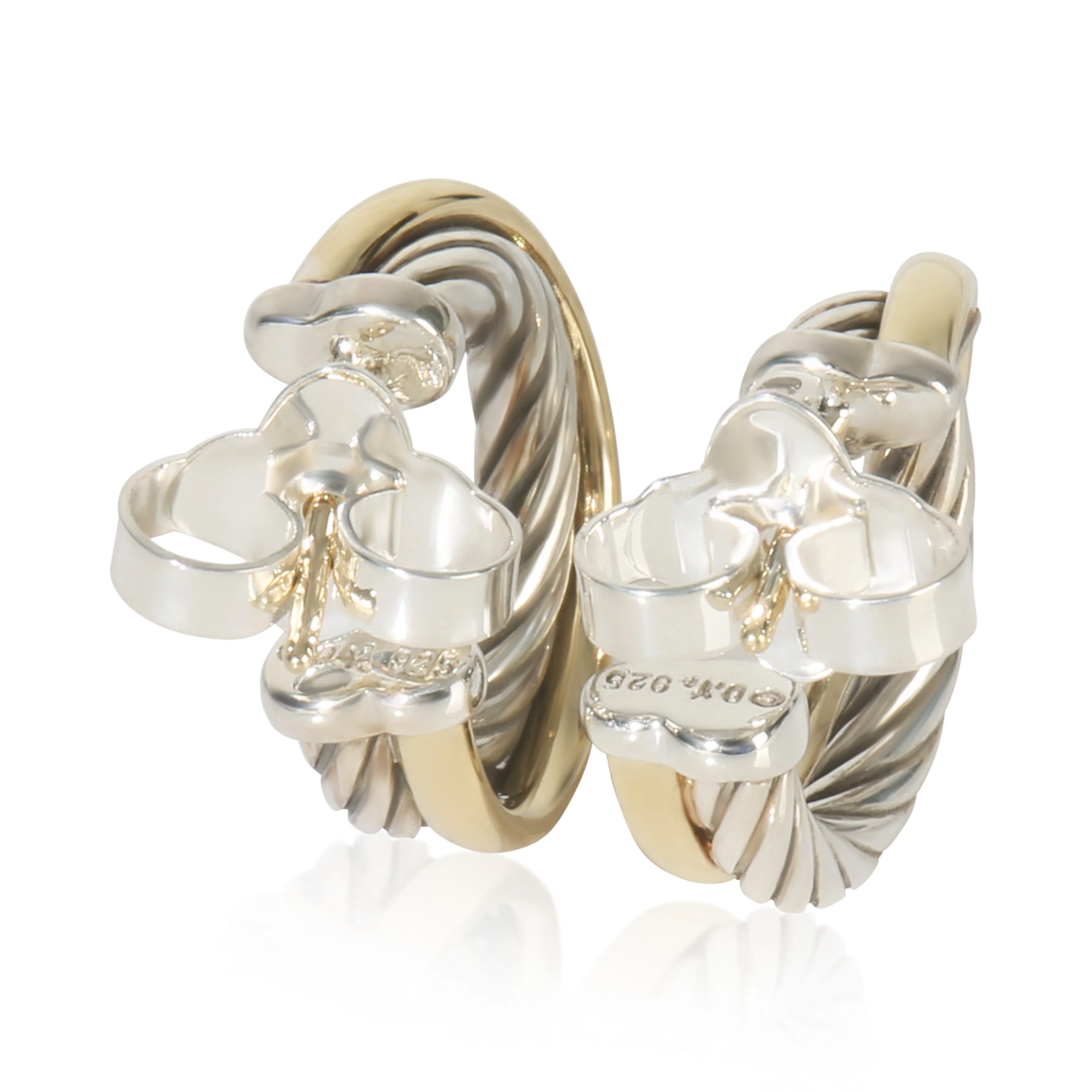Yellow Gold & Sterling Silver  Crossover Hoop Earrings - Image 4