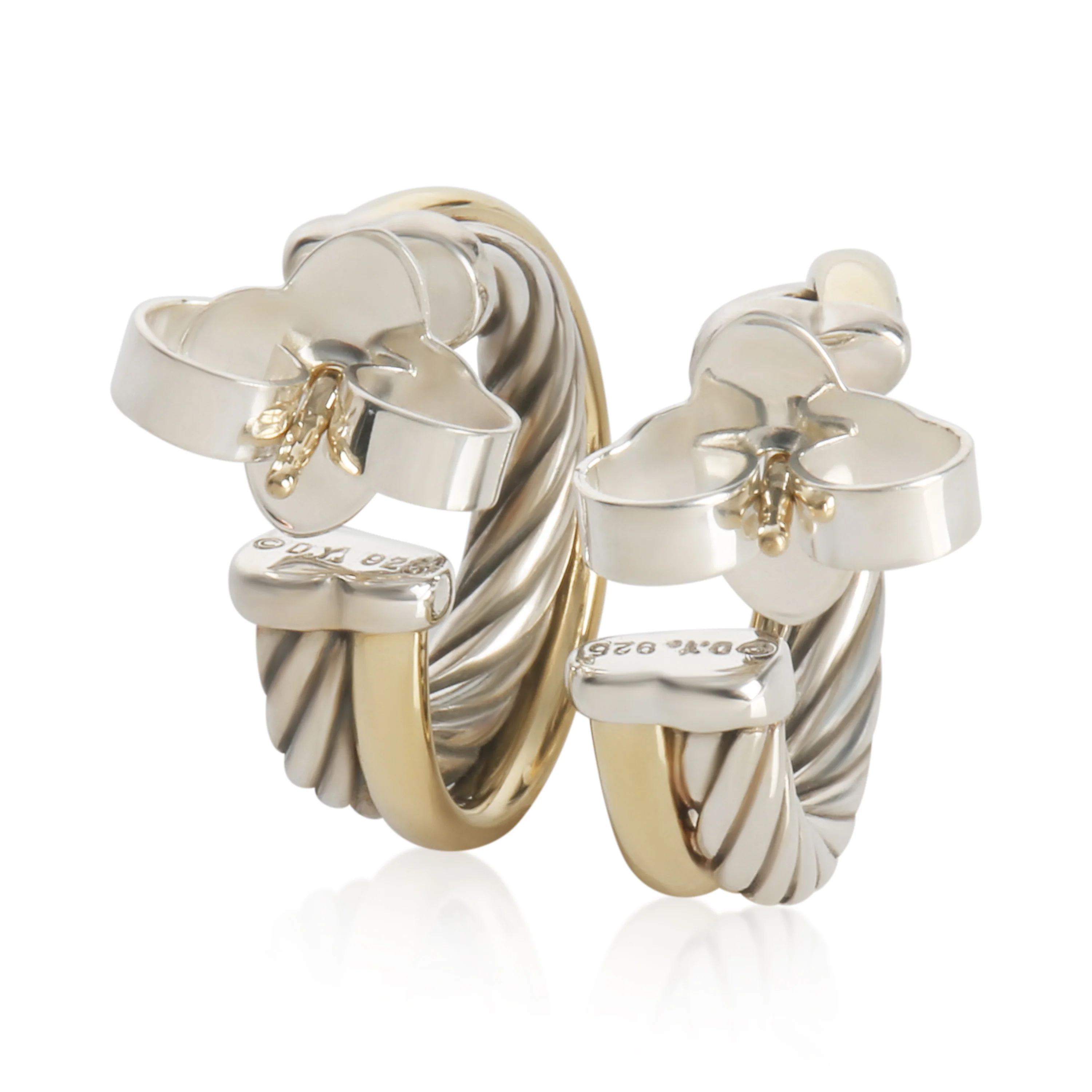 Yellow Gold & Sterling Silver  Crossover Hoop Earrings - Image 6