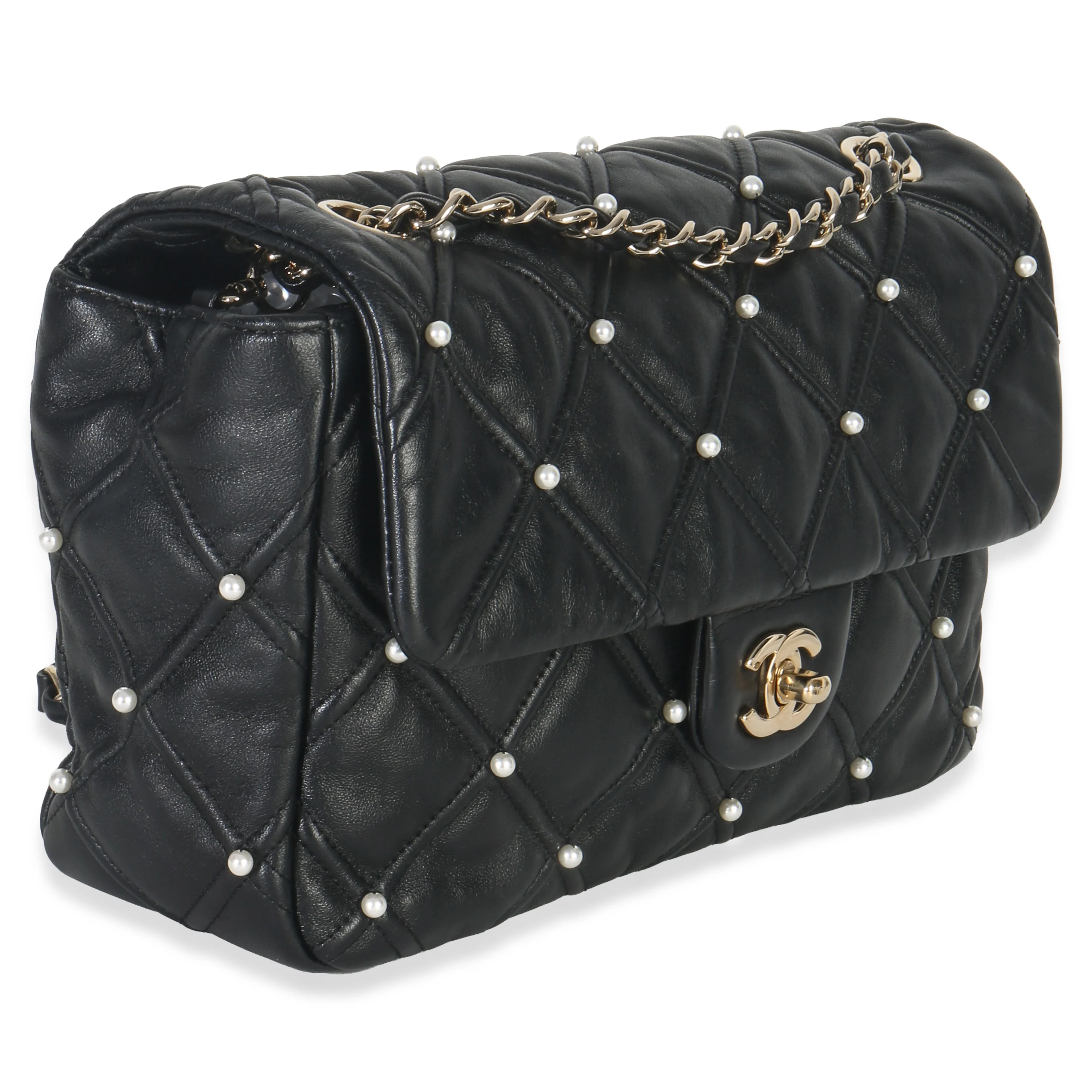 Black Pearl Studded Lambskin Medium CC Flap Bag - Image 3