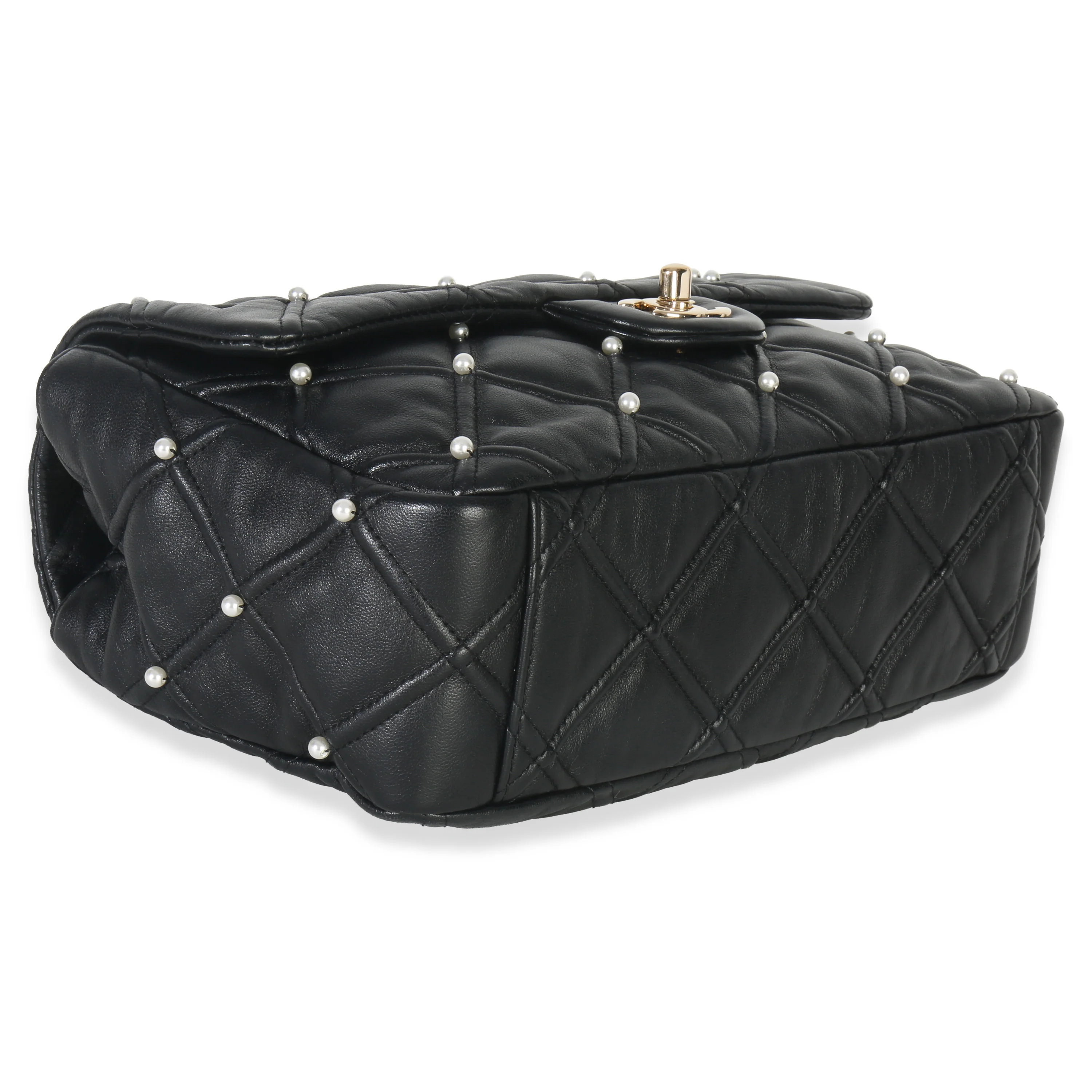Black Pearl Studded Lambskin Medium CC Flap Bag - Image 6