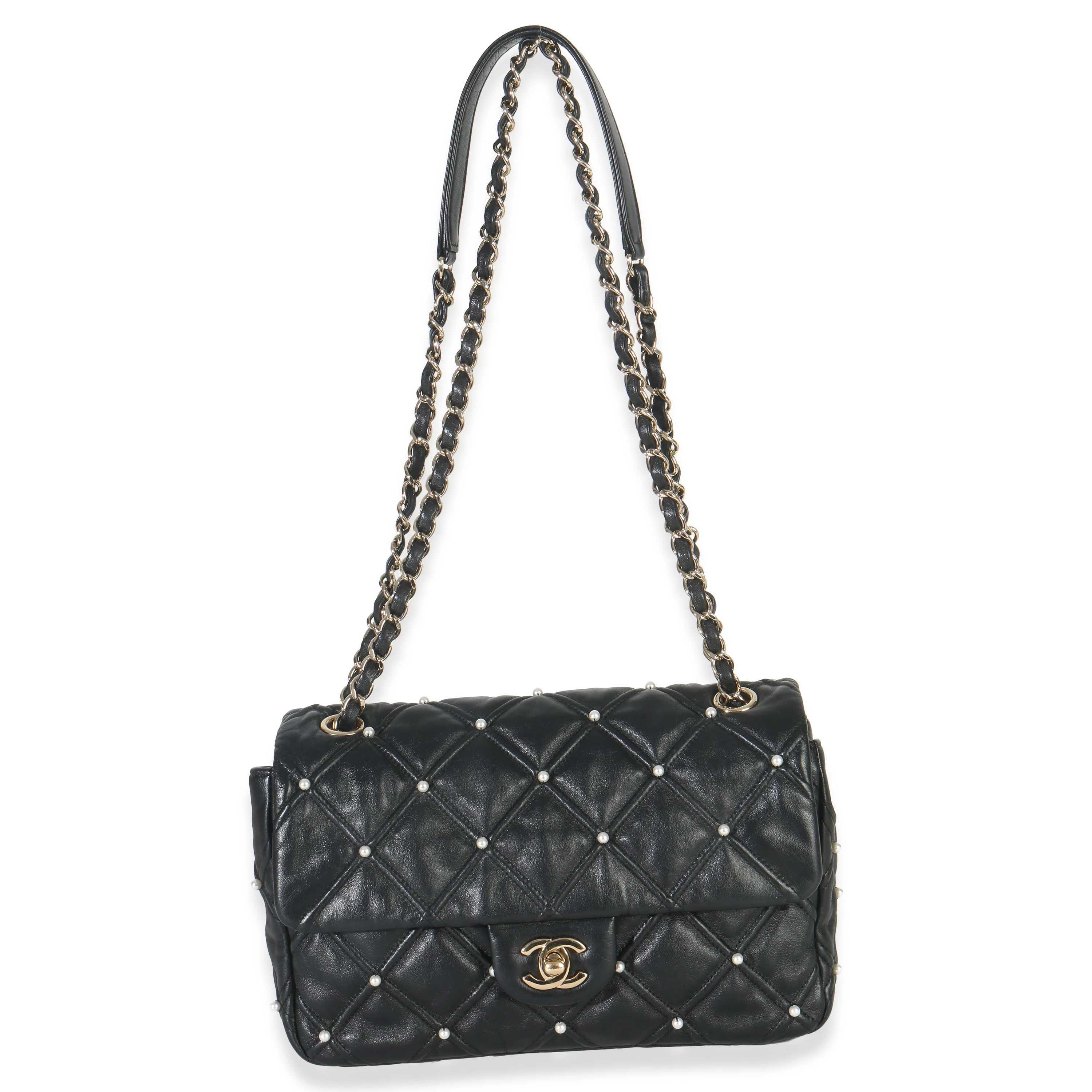 Black Pearl Studded Lambskin Medium CC Flap Bag - Image 8