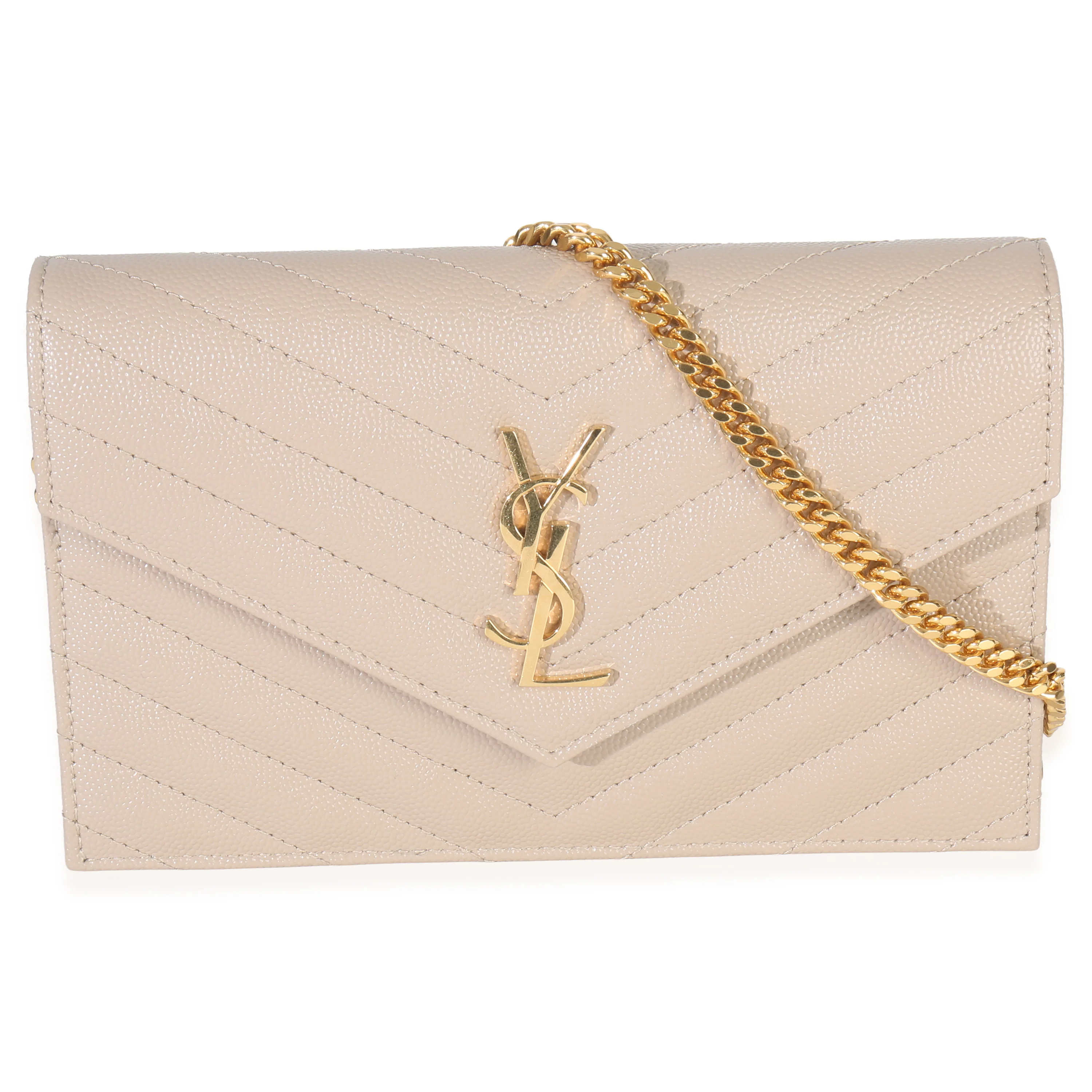 Dark Beige Grain De Poudre Cassandre Envelope Chain Wallet