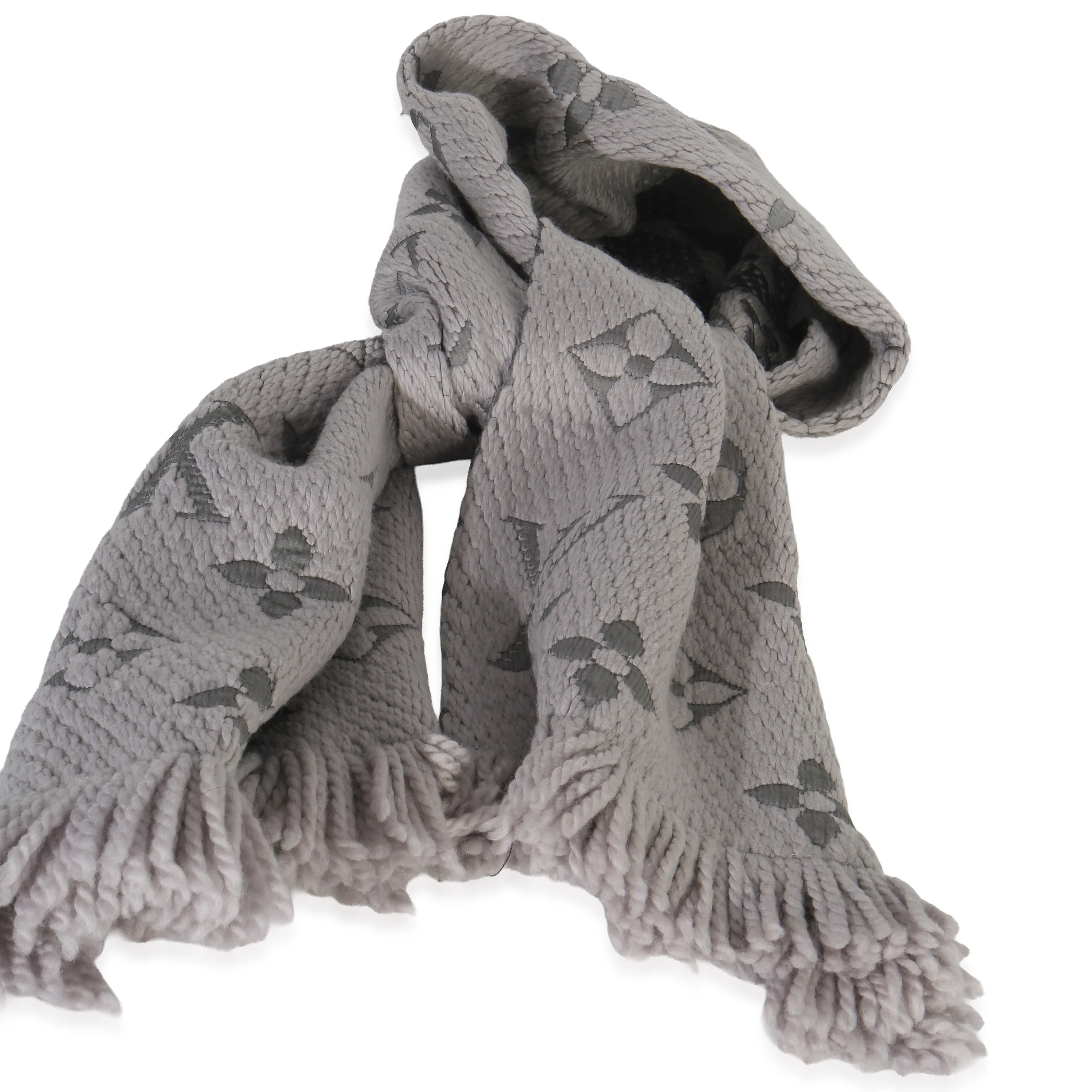 Grey Wool Silk Logomania Scarf