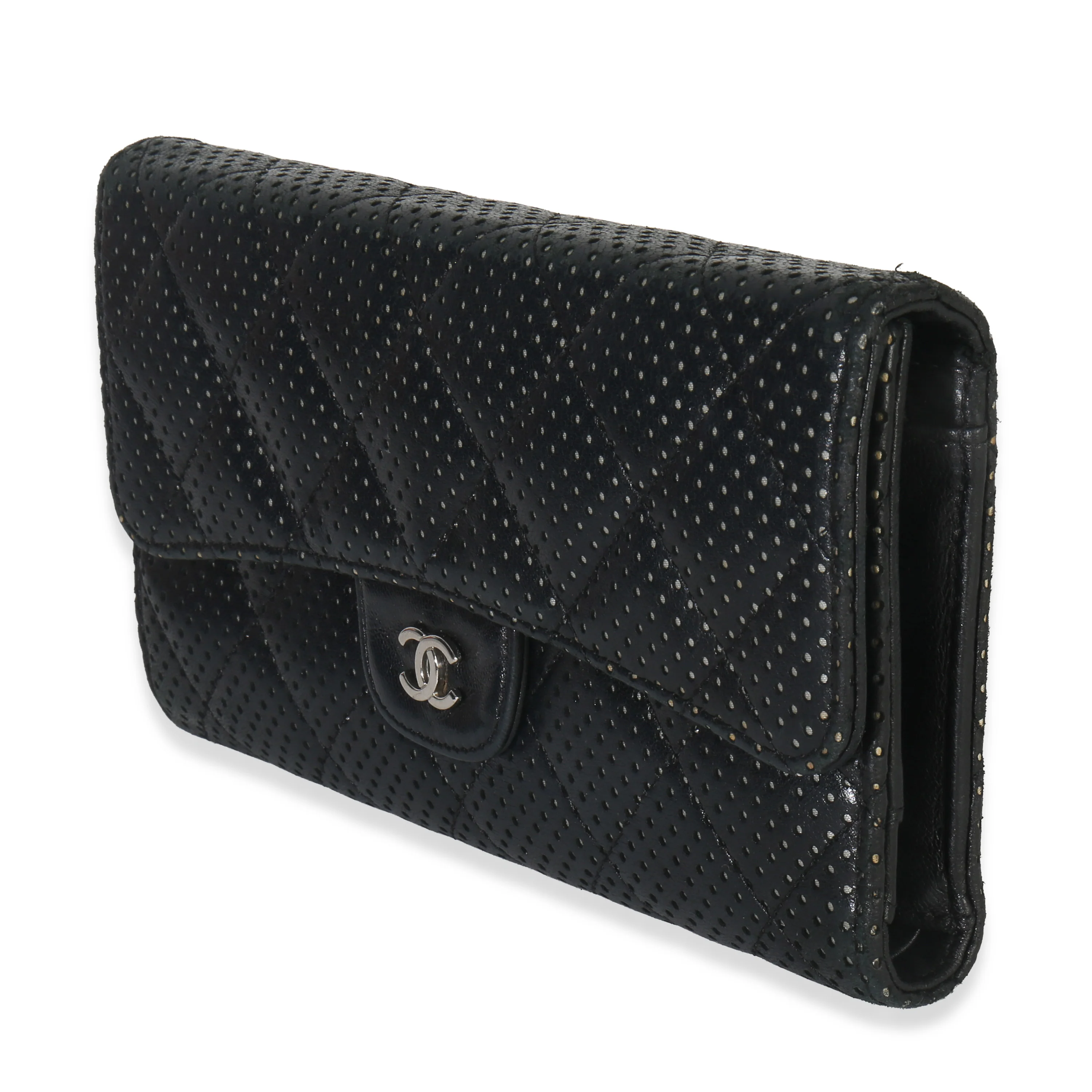 Black Quilted Perforated Lambskin Continental Wallet - Image 2