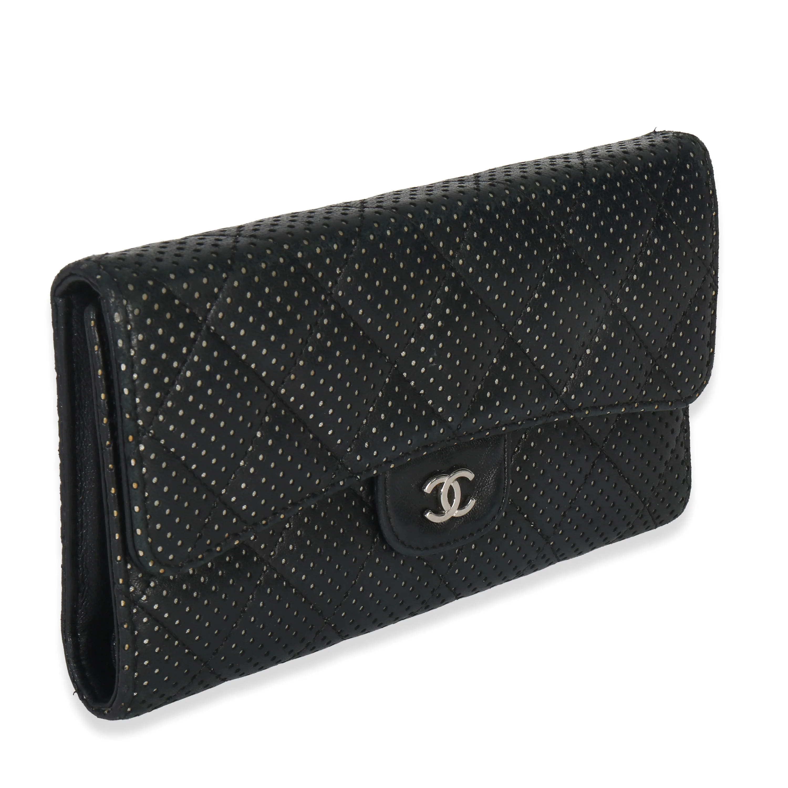 Black Quilted Perforated Lambskin Continental Wallet - Image 3