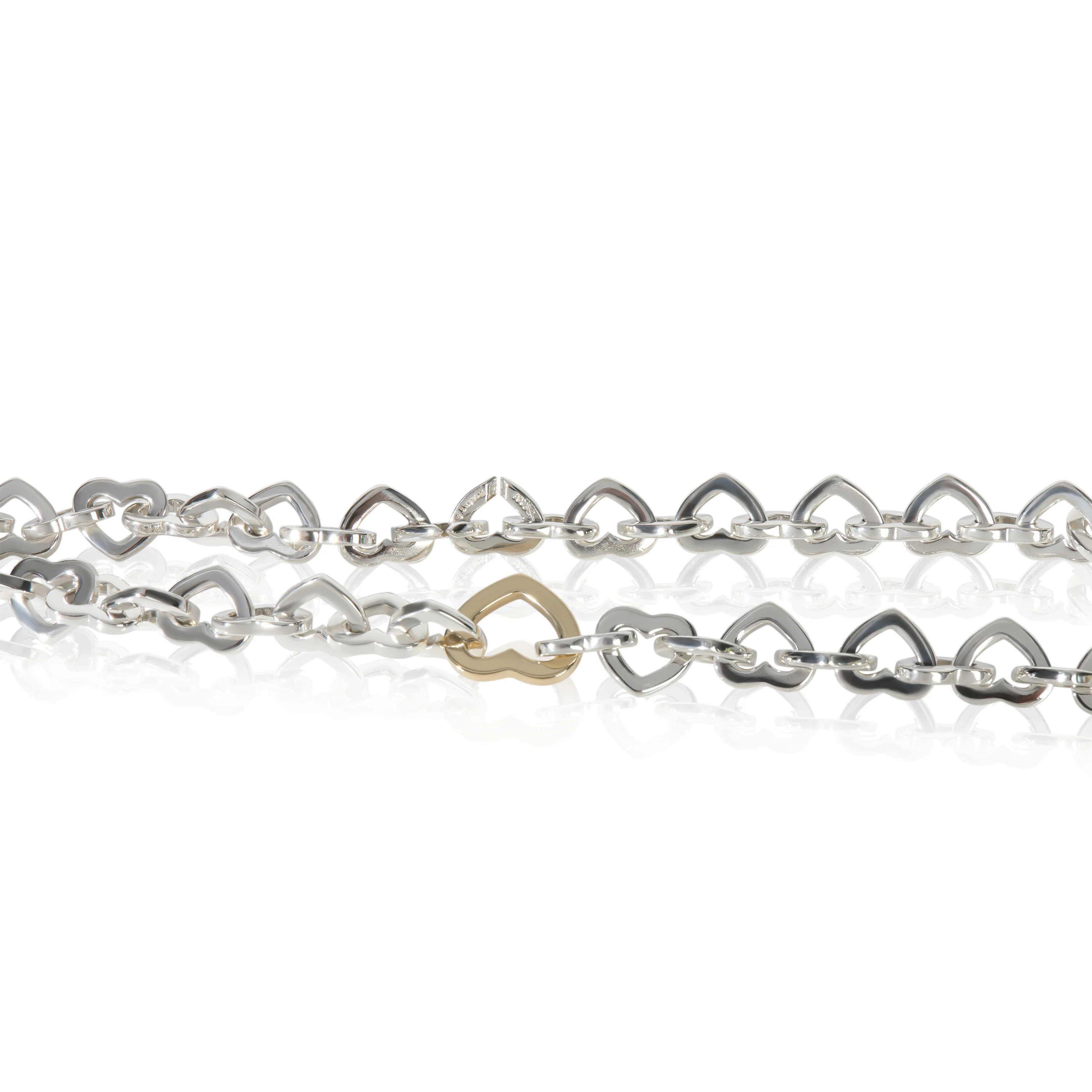Yellow Gold & Sterling Silver Heart Link Necklace - Image 3