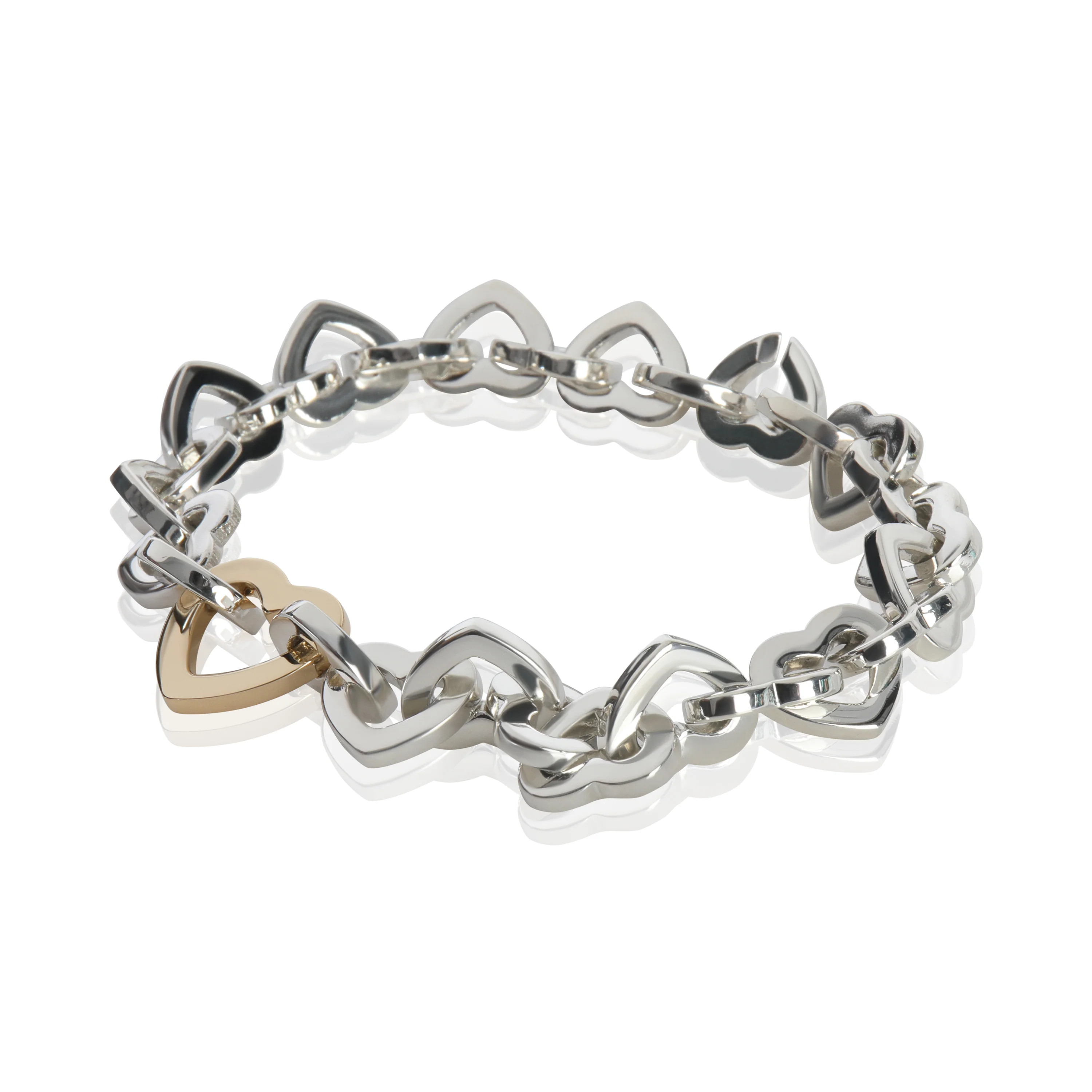 Yellow Gold & Sterling Silver Heart Link Bracelet - Image 2