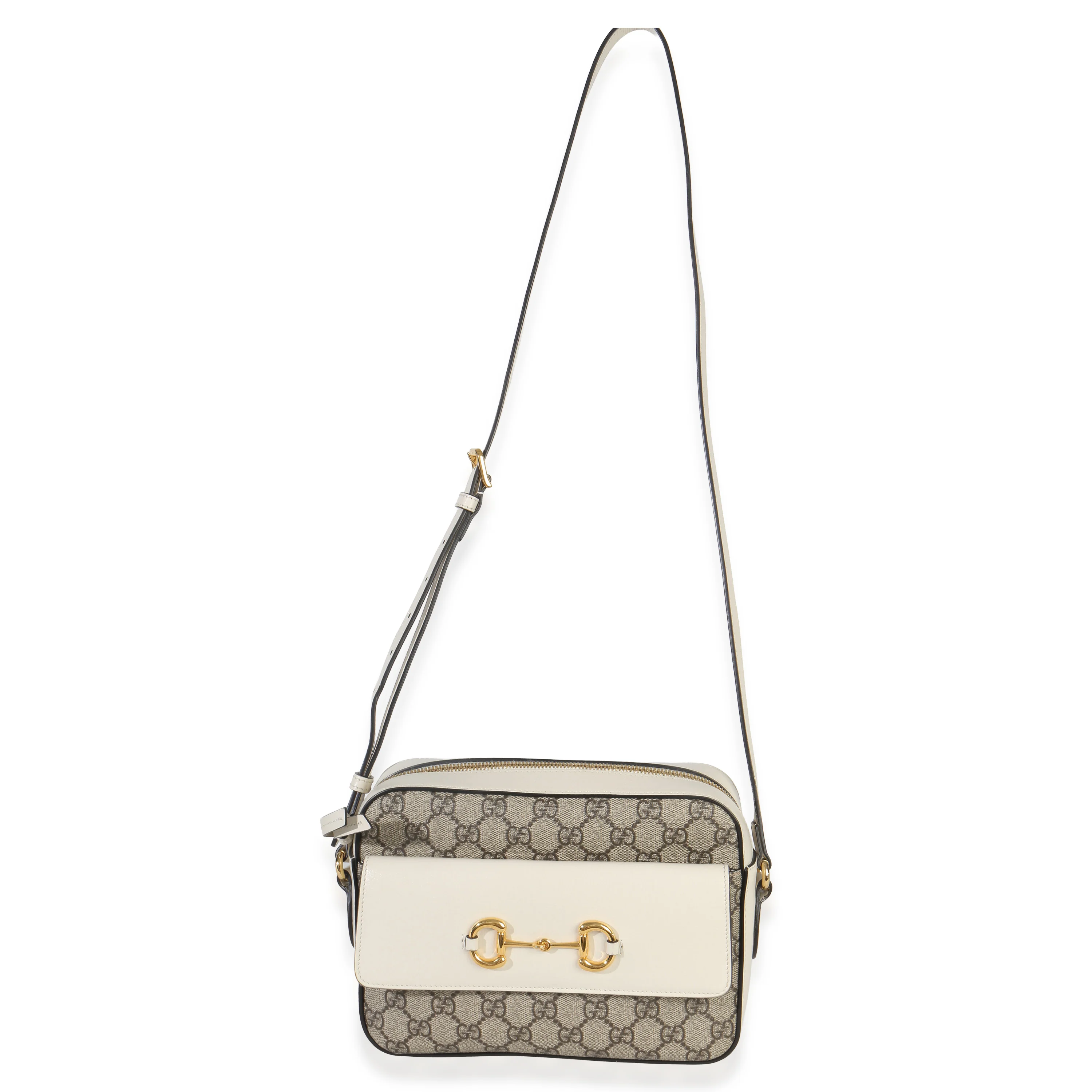 White GG Supreme Canvas Small 1955 Horsebit Shoulder Bag - Image 8