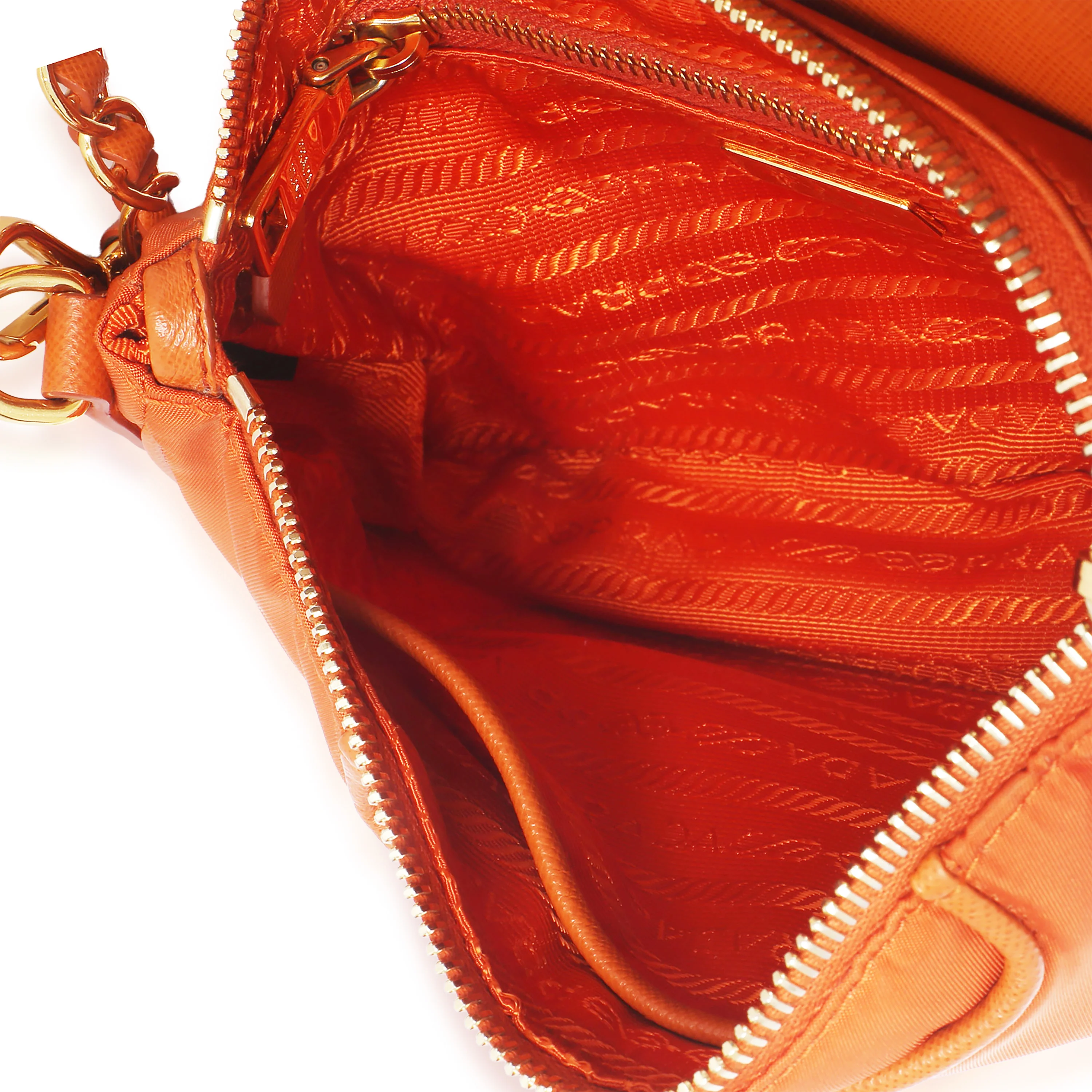 Orange Tessuto Nylon Saffiano Small Flap Crossbody Bag - Image 8