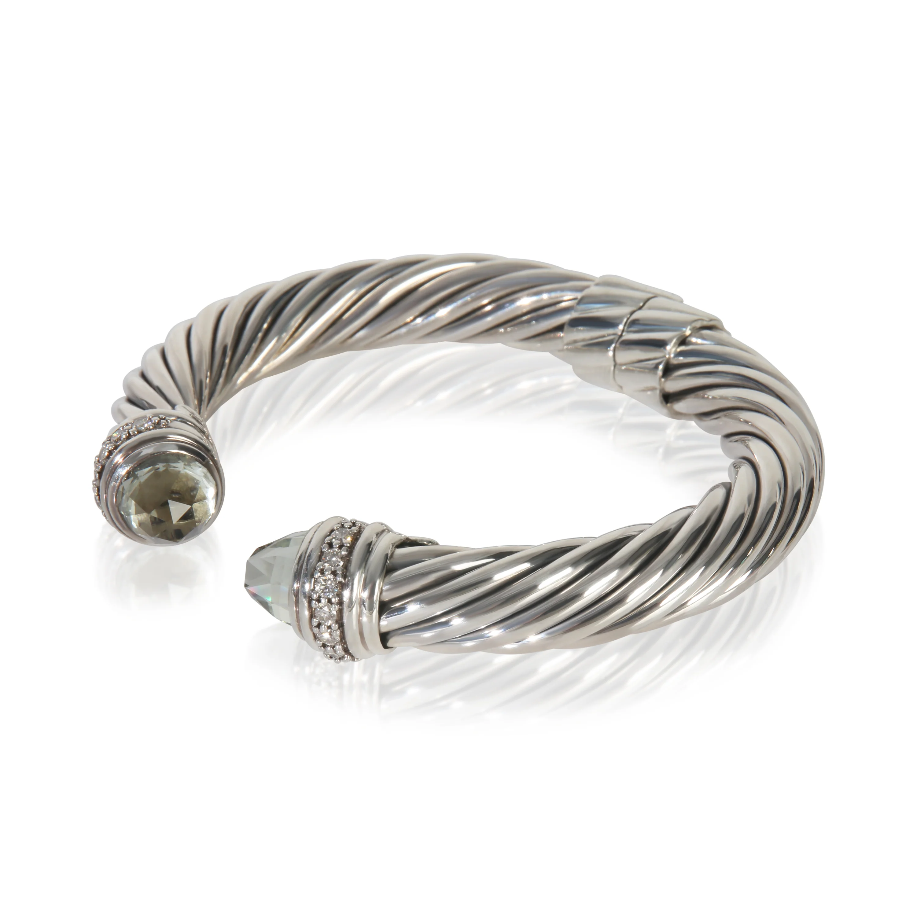 Sterling Silver Prasiolite and Diamond Hinged Cable Bracelet - Image 2