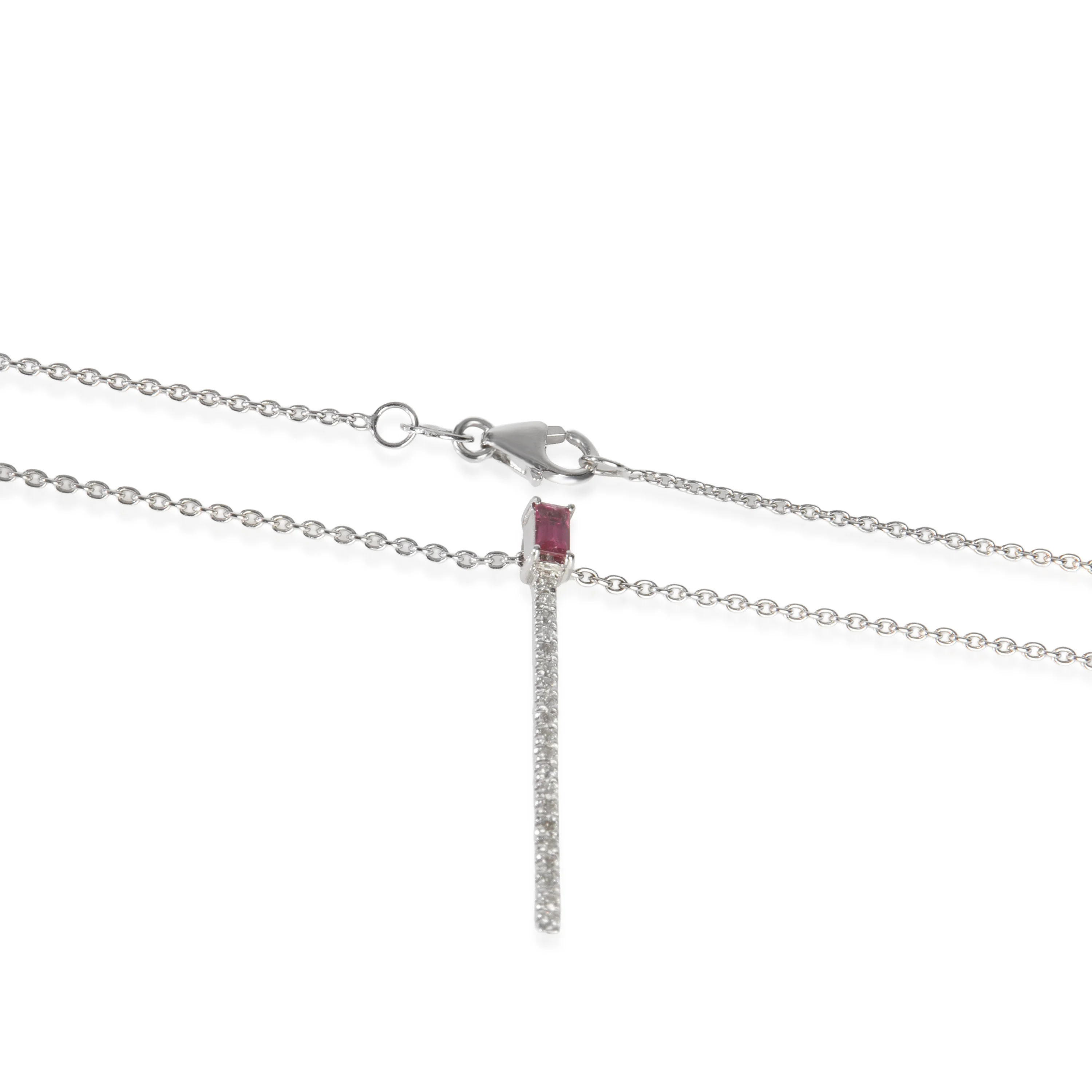 White Gold Ruby and Diamond Stick Pendant - Image 3