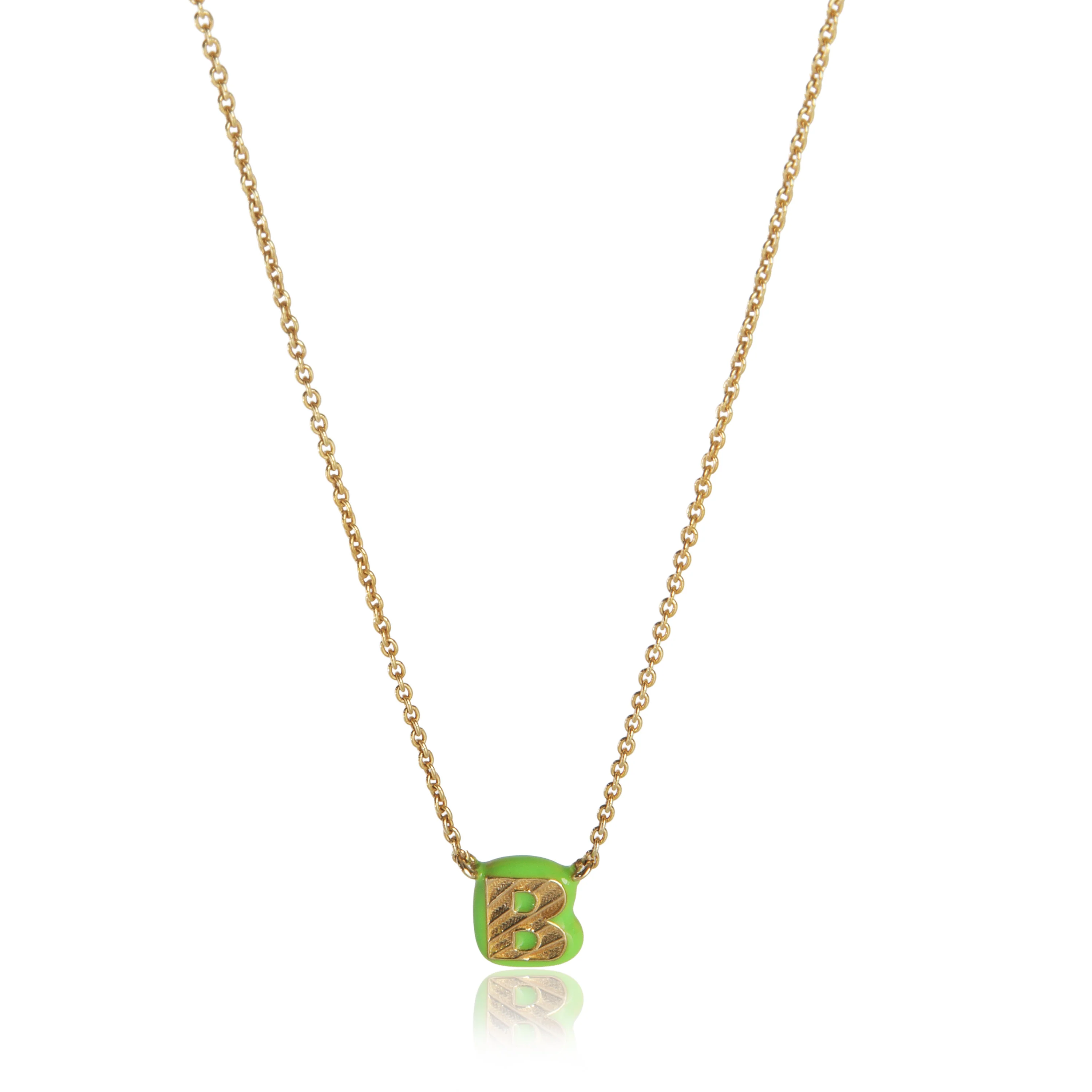 Yellow Gold  Mini Green Enamel Initial B Pendant
