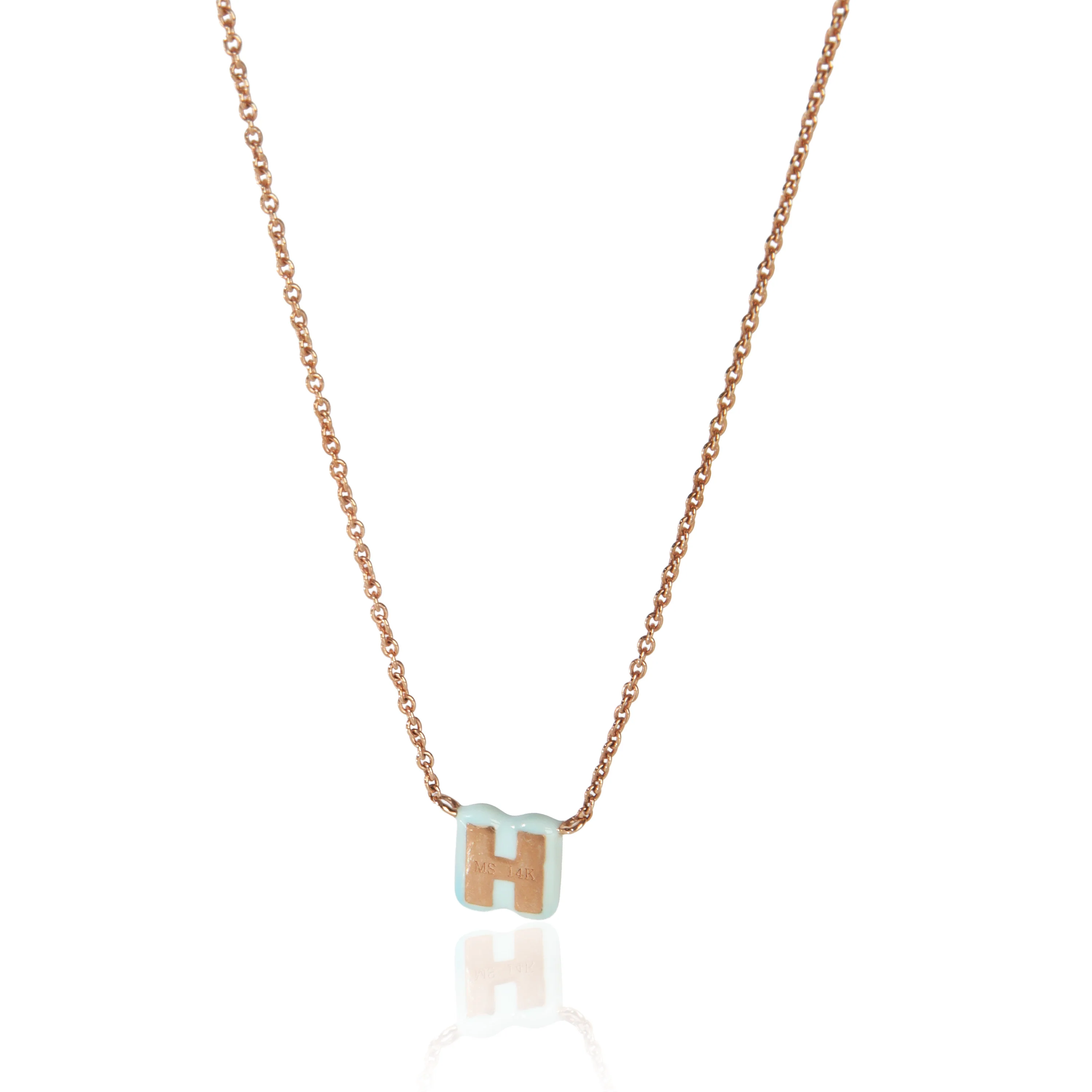 Rose Gold Baby Blue Enamel Mini Initial H Pendant