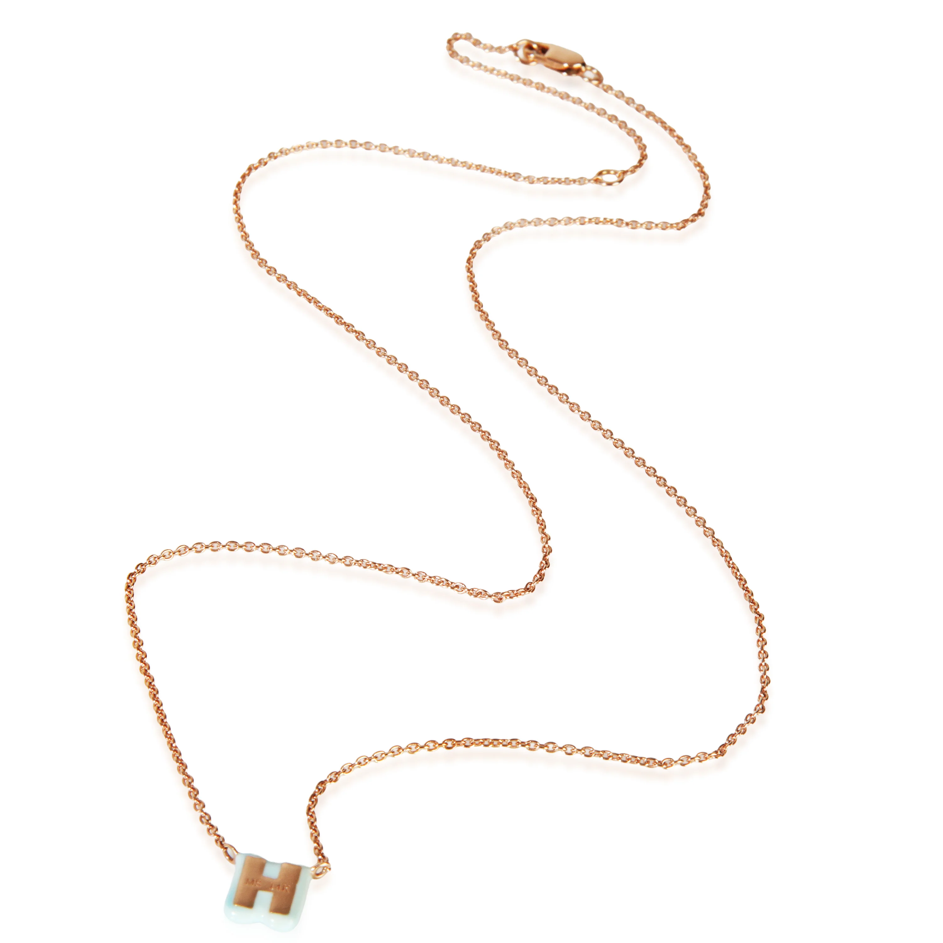 Rose Gold Baby Blue Enamel Mini Initial H Pendant - Image 2