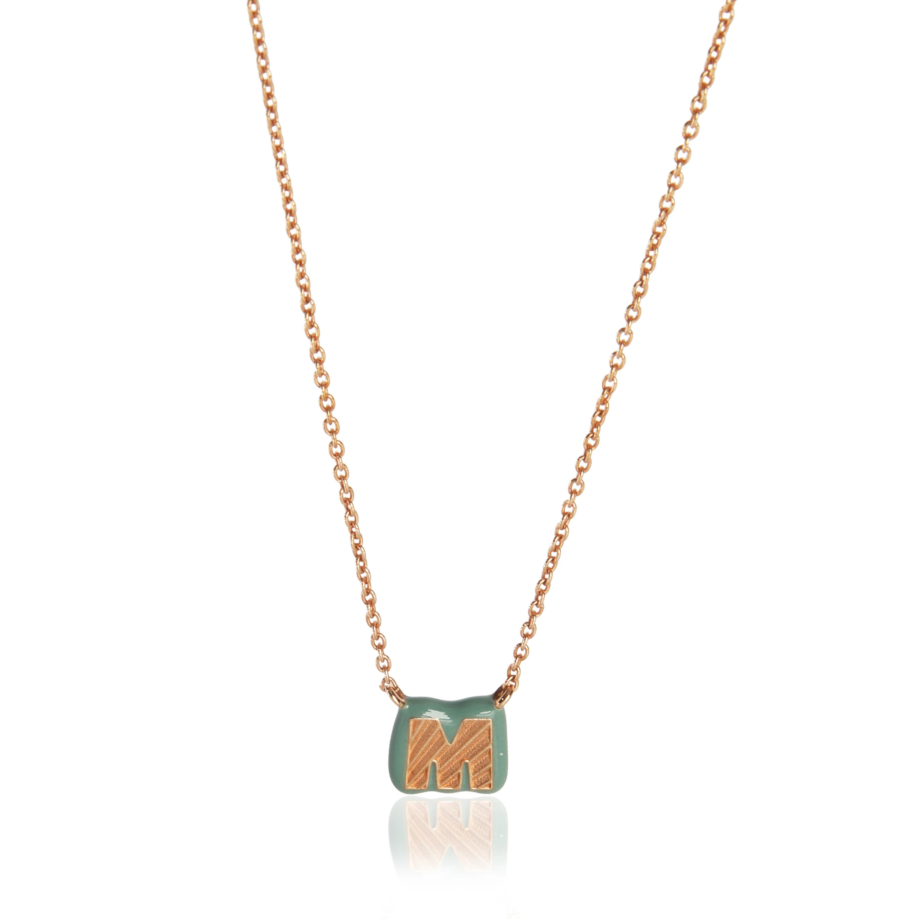 Rose Gold Blue Enamel Mini Enamel M Pendant