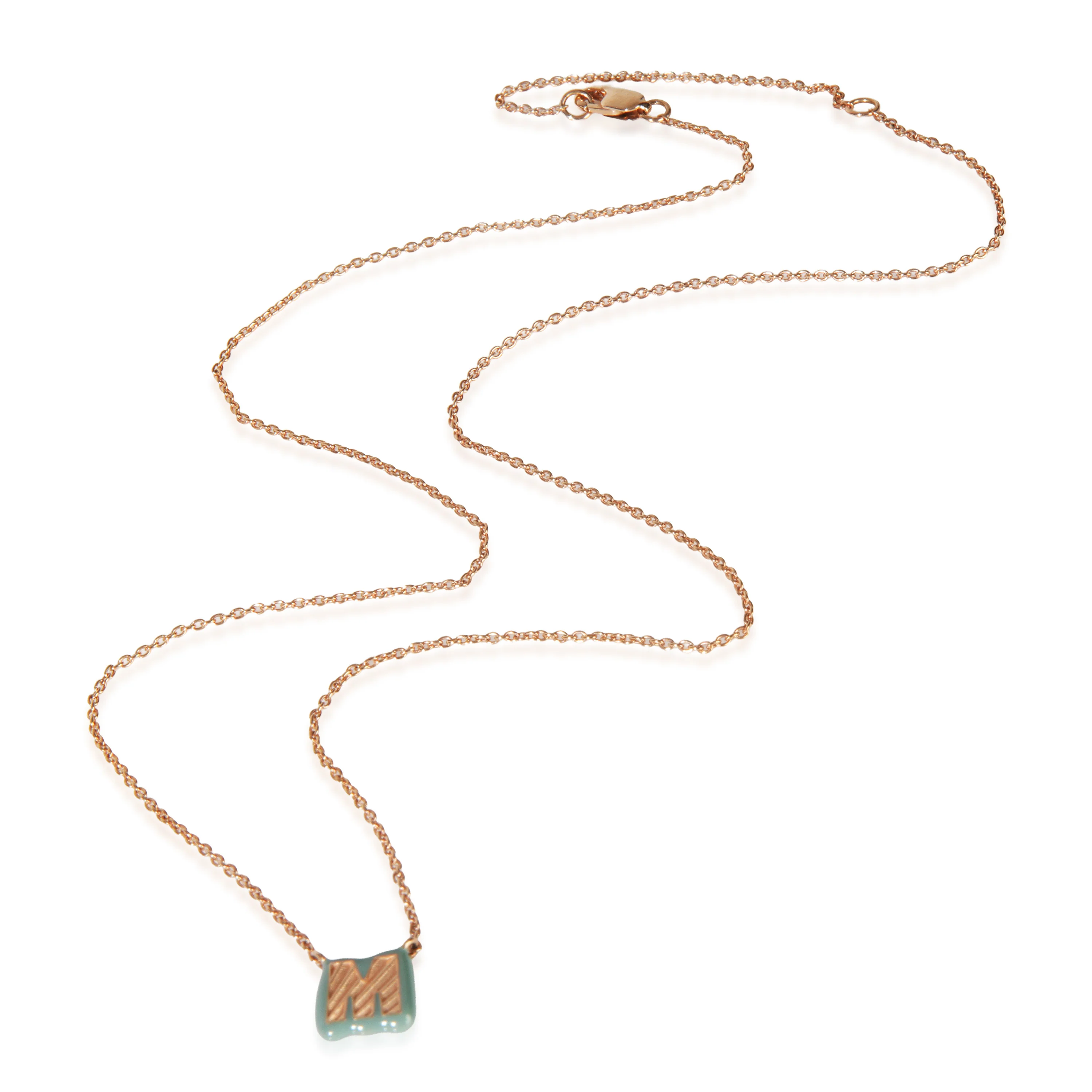 Rose Gold Blue Enamel Mini Enamel M Pendant - Image 2