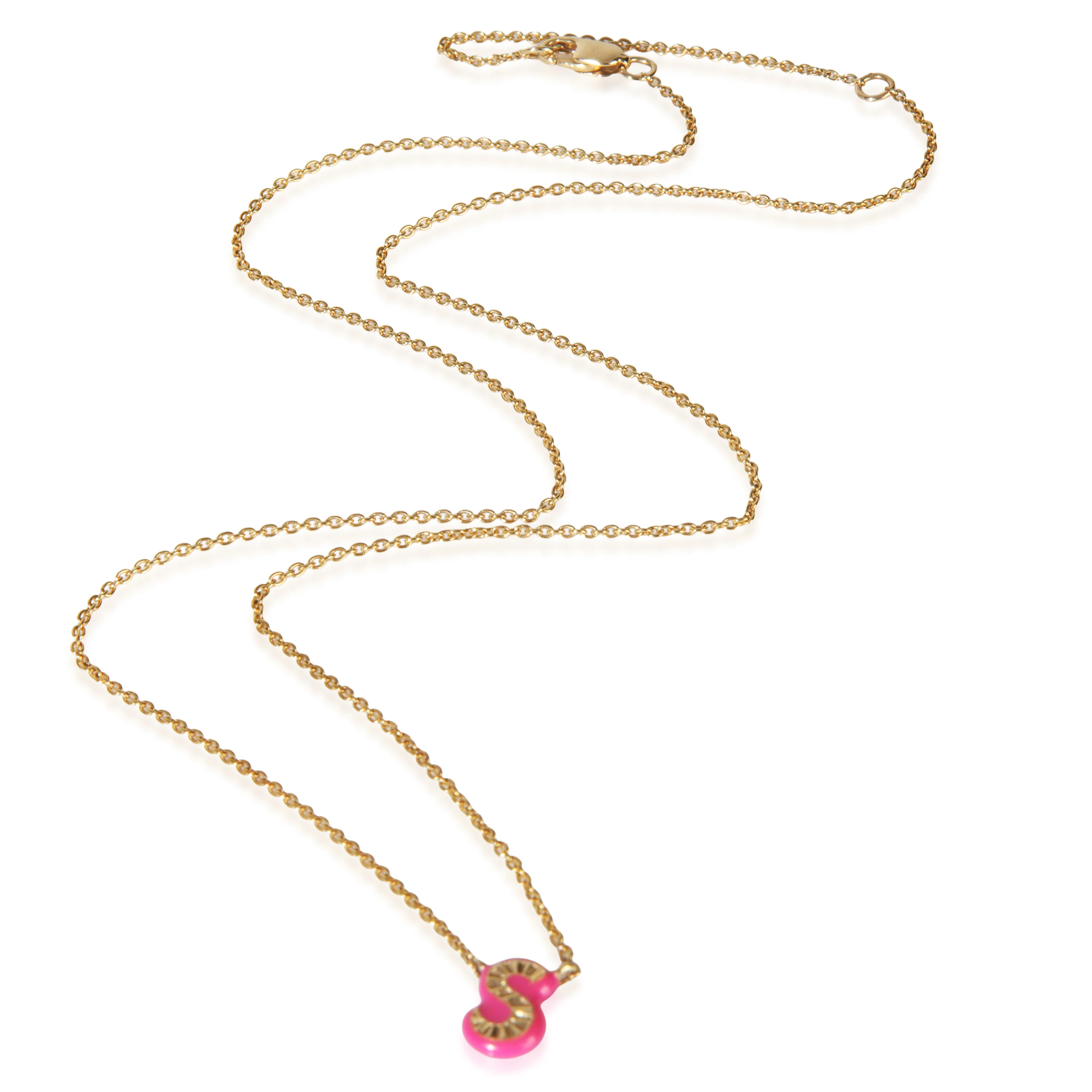 Yellow Gold Hot Pink Enamel Mini Initial S Pendant - Image 2