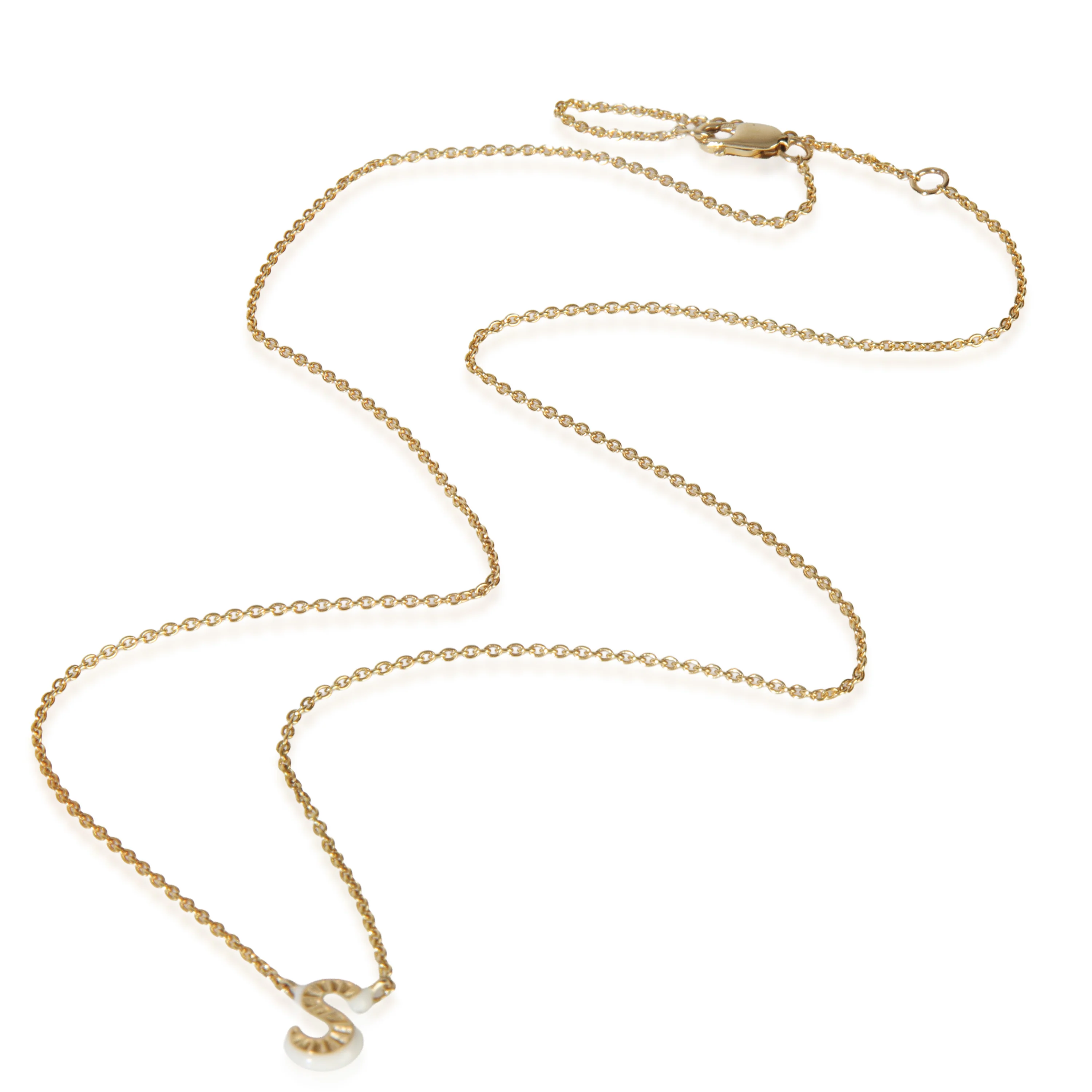 Yellow Gold  Cream Enamel Mini Initial S Pendant - Image 2
