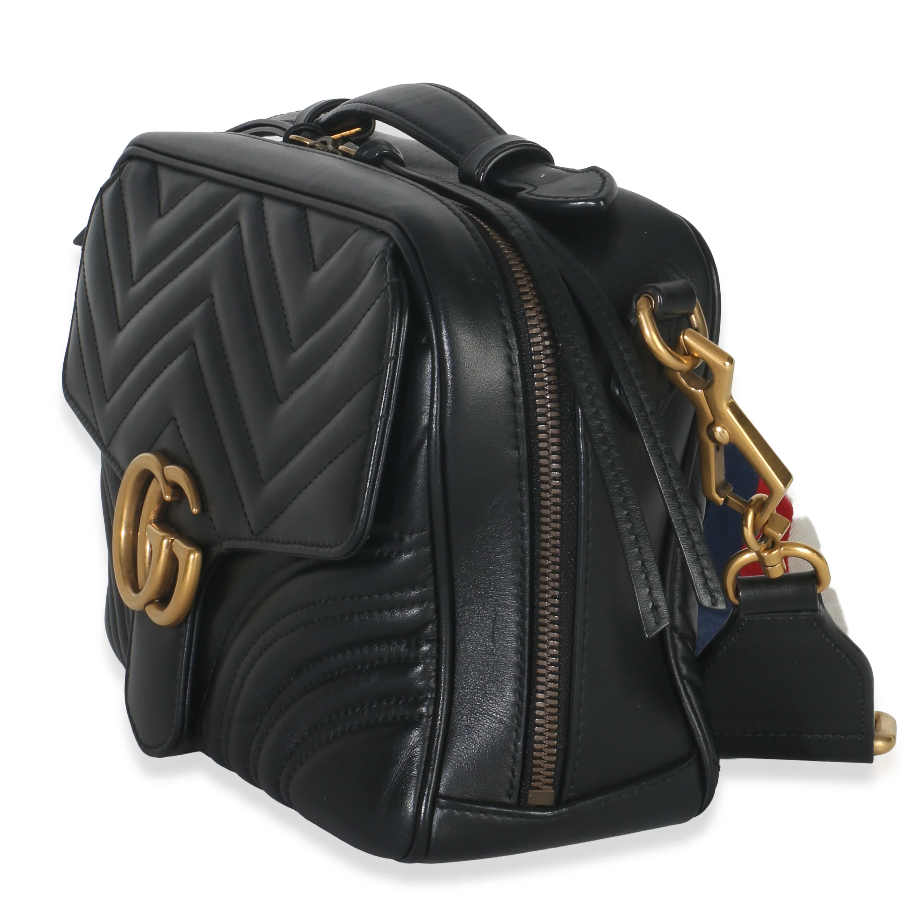 Black Calfskin Matelasse Sylvie Web Small GG Marmont Top Handle Bag - Image 2