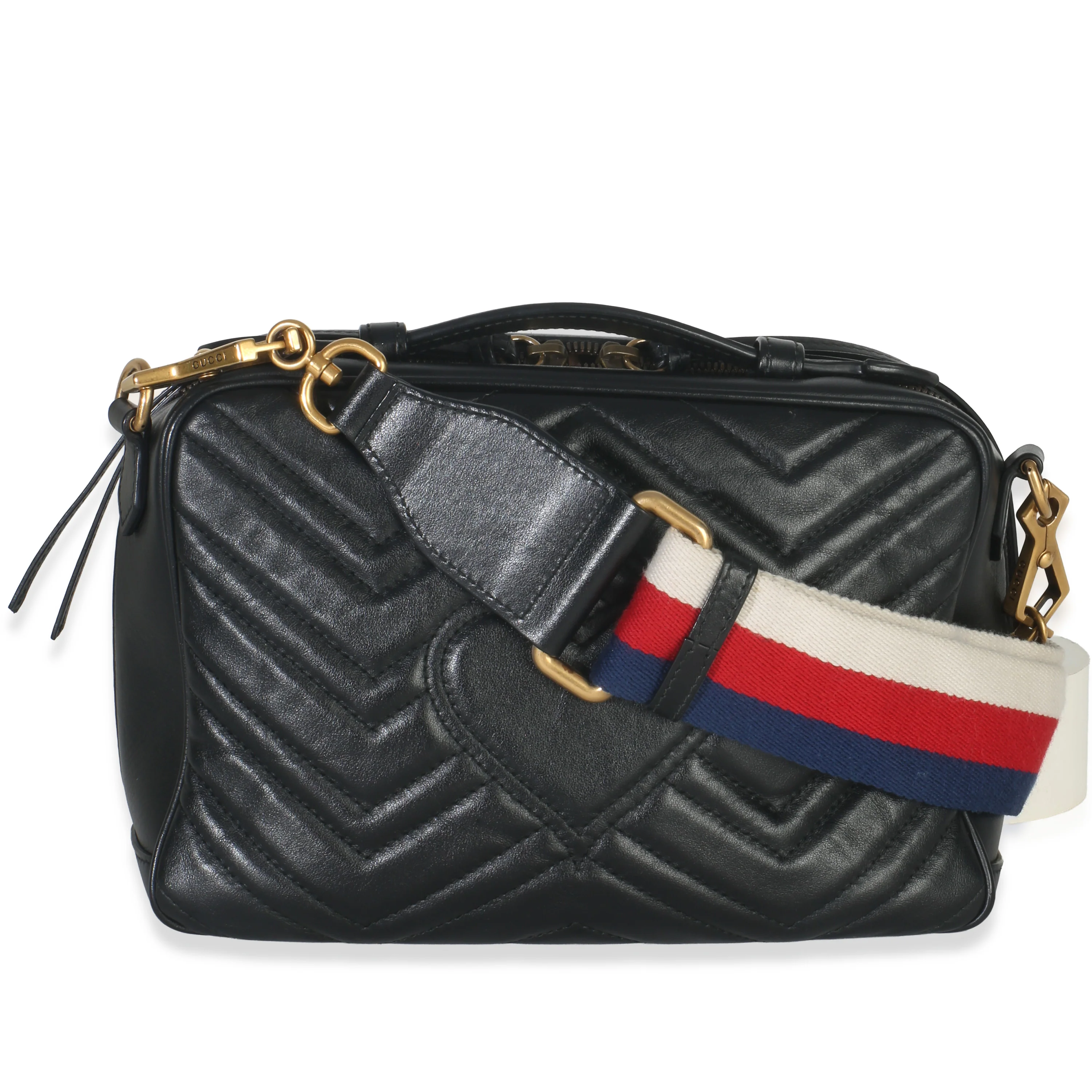 Black Calfskin Matelasse Sylvie Web Small GG Marmont Top Handle Bag - Image 4