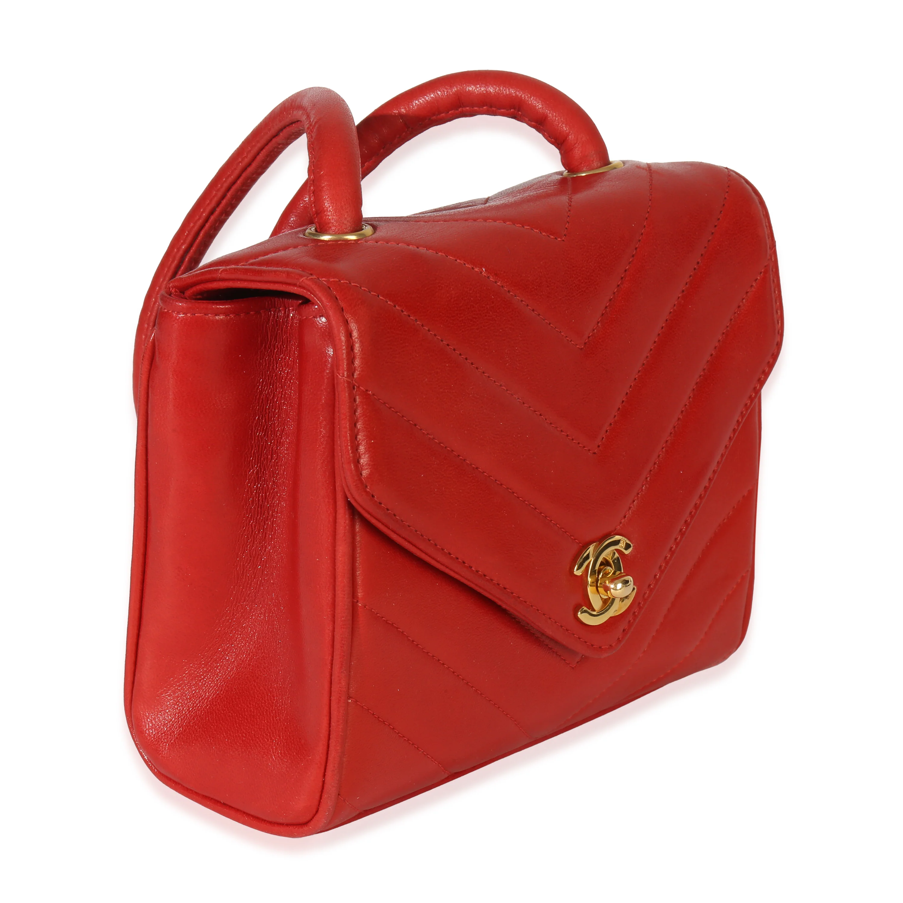 Vintage 24K Red Chevron Lambskin CC Square Flap Bag - Image 3